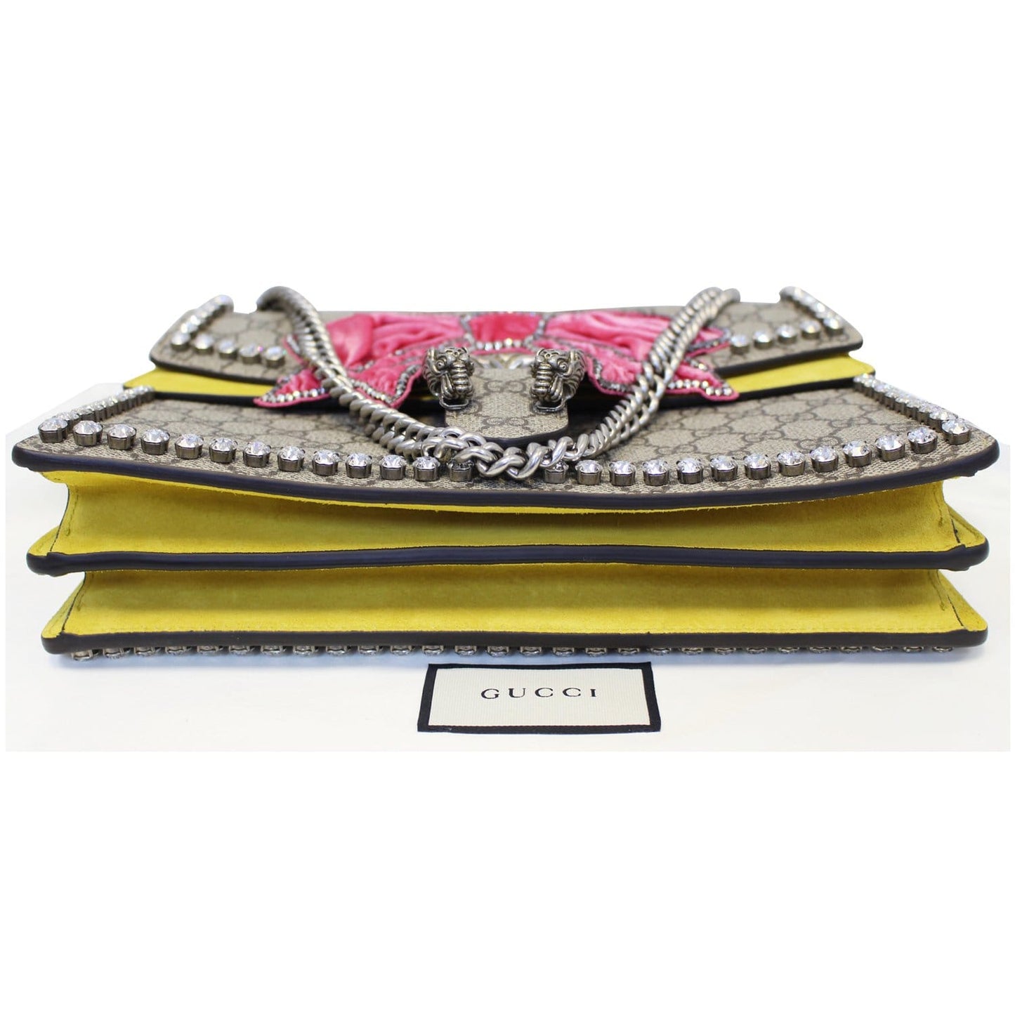 GUCCI Dionysus Medium GG Supreme Embroidered Crystal Bow Shoulder Bag Beige
