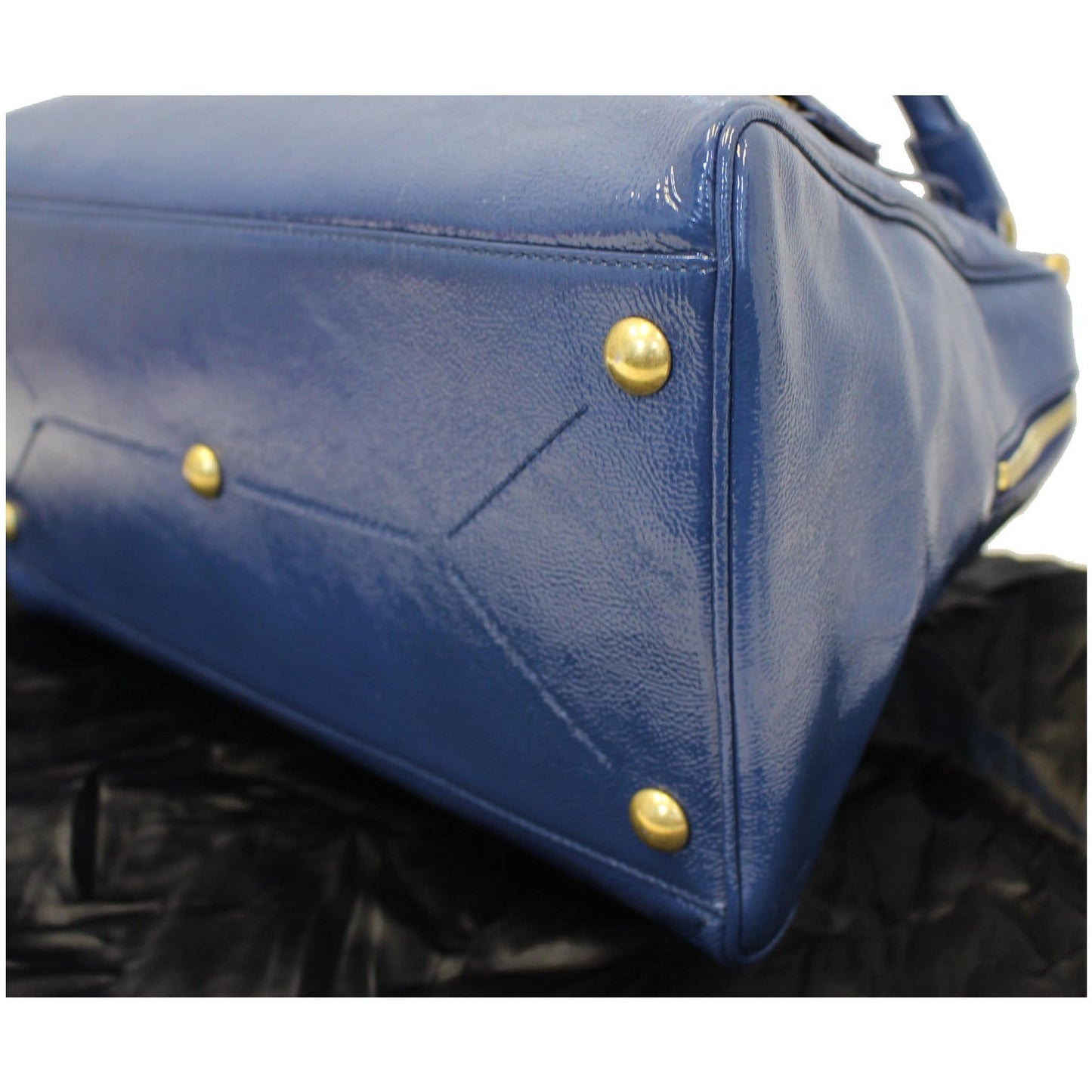 YVES SAINT LAURENT Majorelle Patent Leather Satchel Bag Blue