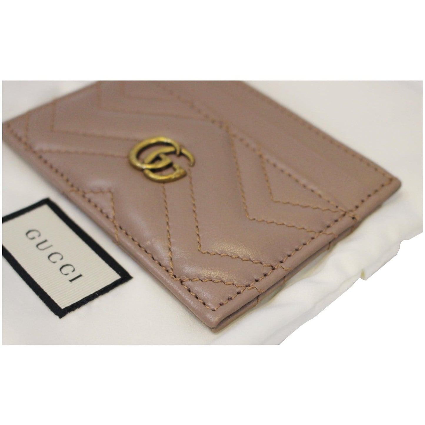 GUCCI GG Marmont Leather Card Case Taupe 443127