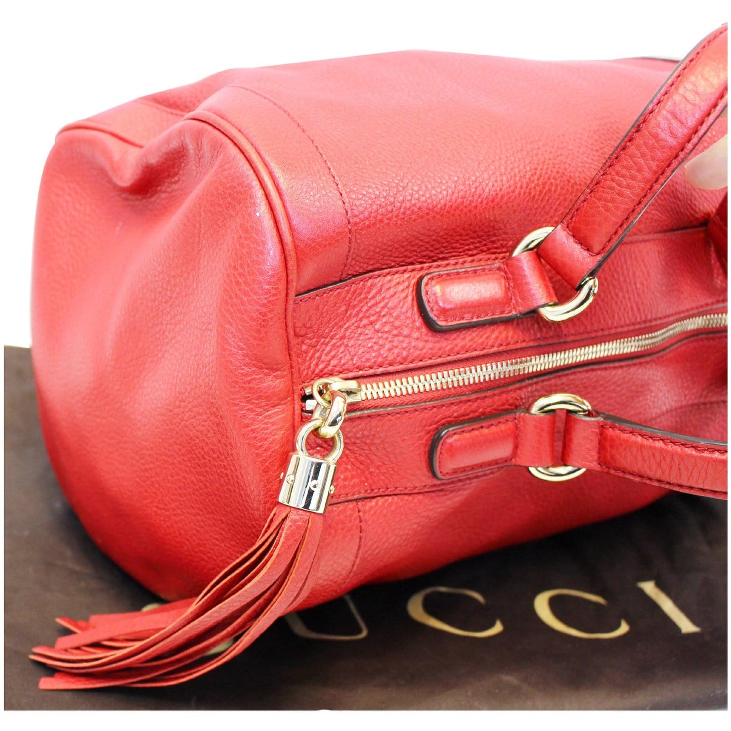 GUCCI Red Leather Soho Boston Bag
