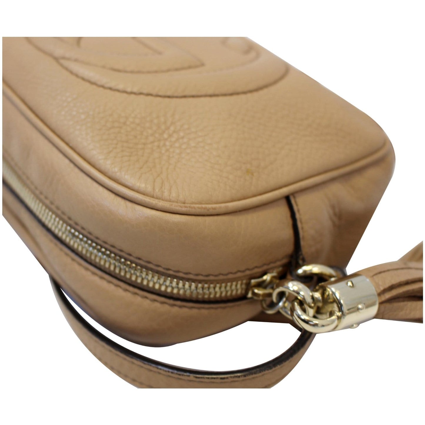 GUCCI Soho Disco Pebbled Leather Small Crossbody Bag Beige 308364
