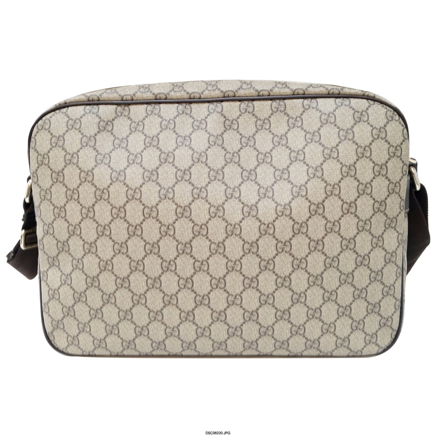 GUCCI Men's Beige/Ebony GG Plus Coated Canvas Messenger Crossbody Bag 211107