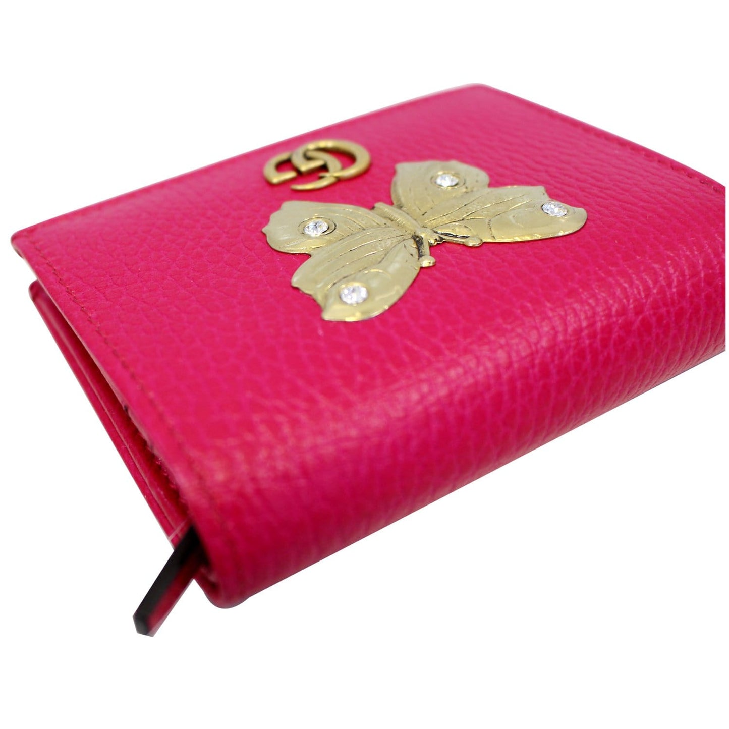 GUCCI Butterfly Leather Card Case Wallet Pink 499361