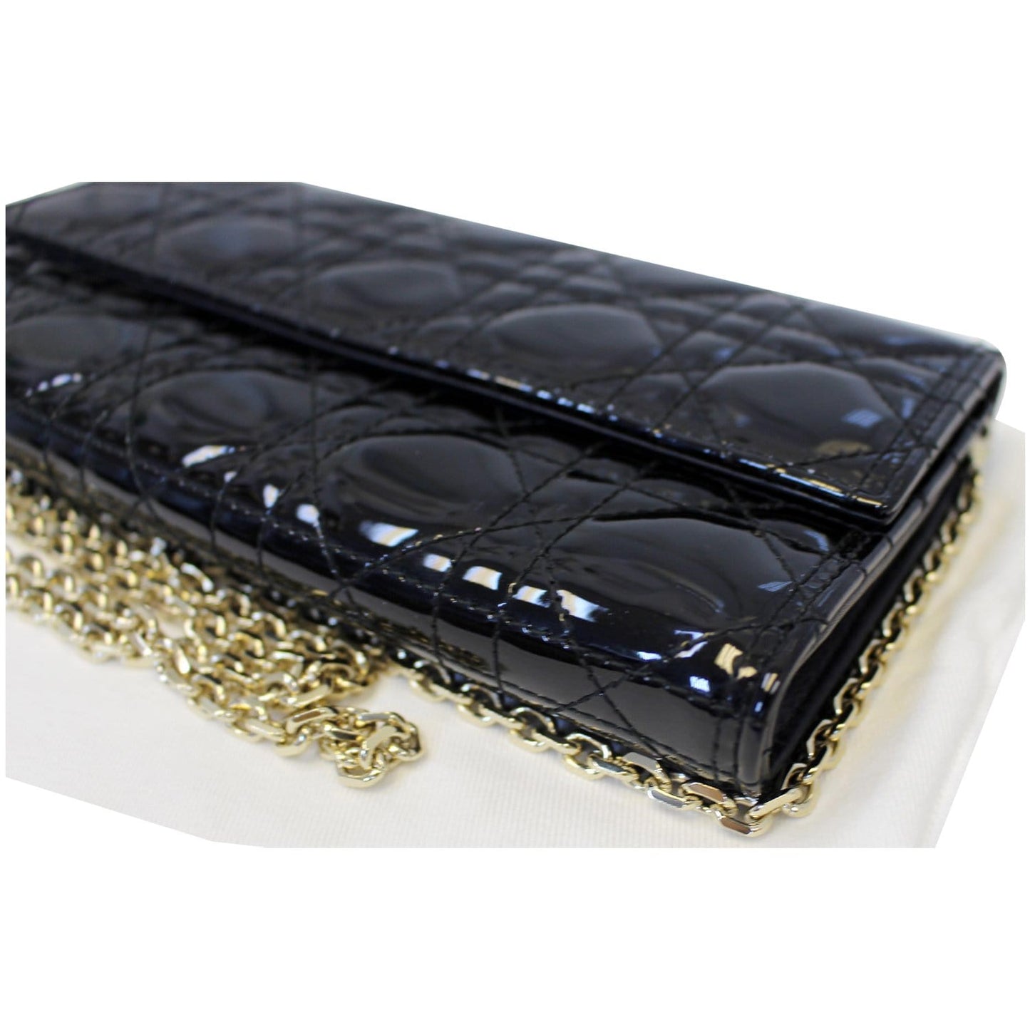 CHRISTIAN DIOR Lady Dior Croisiere Cannage Lambskin Chain Wallet Black