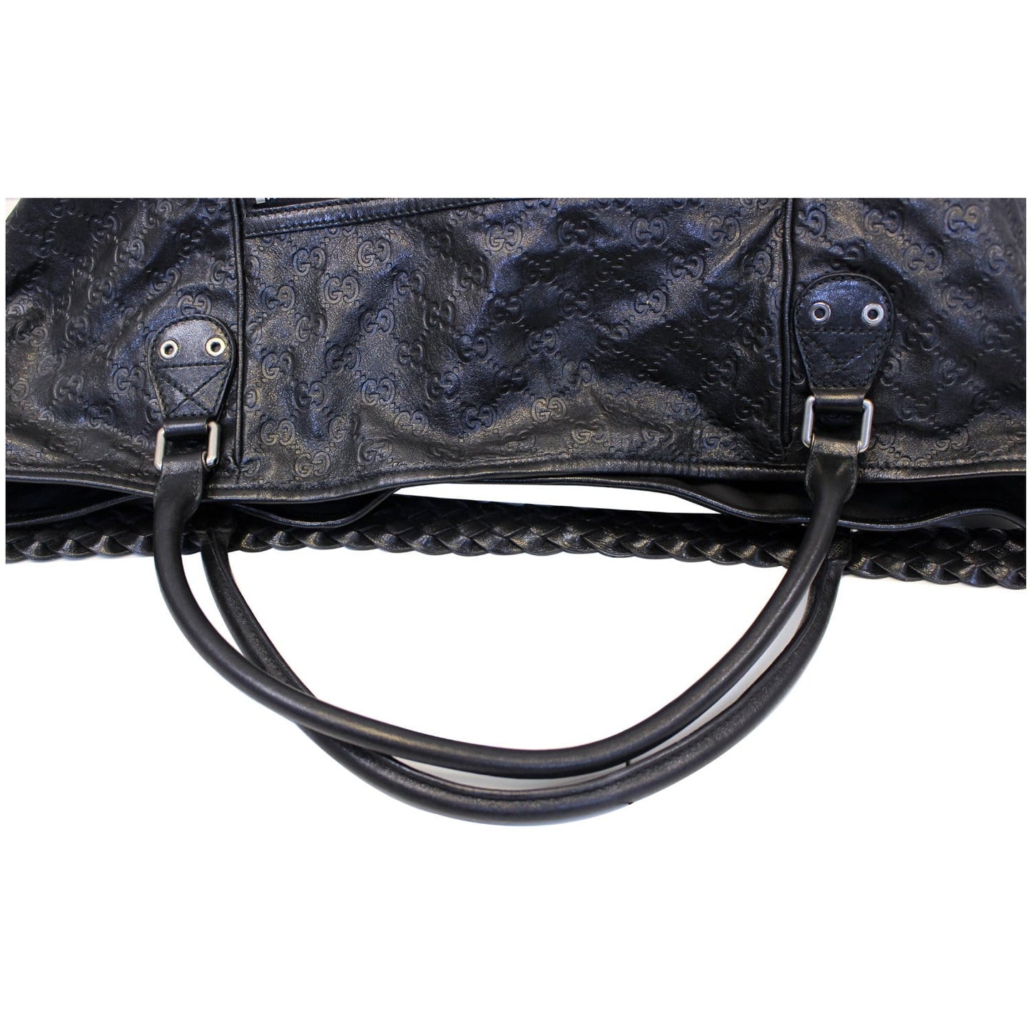 GUCCI Black Leather Signature Extra Large Tote Bag 189680