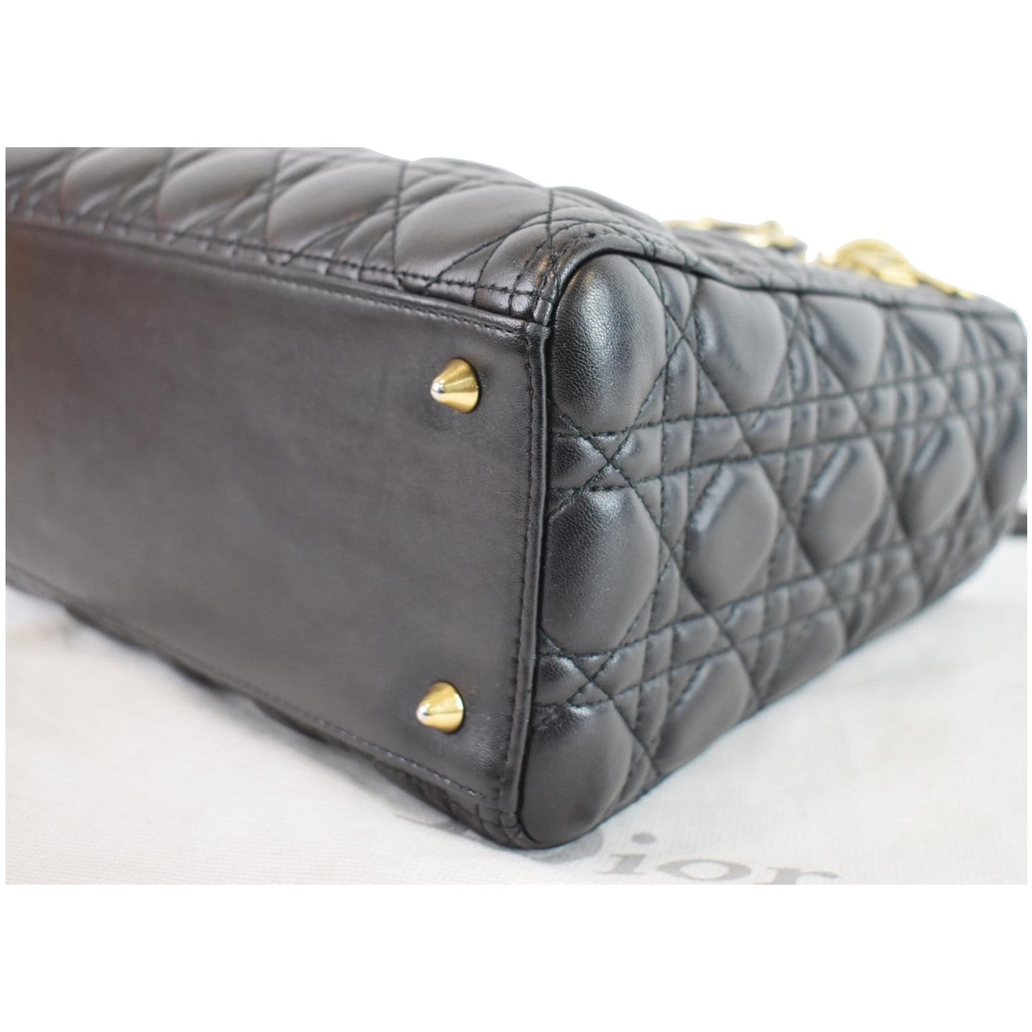 CHRISTIAN DIOR Medium Lady Dior Lambskin Shoulder Bag Black