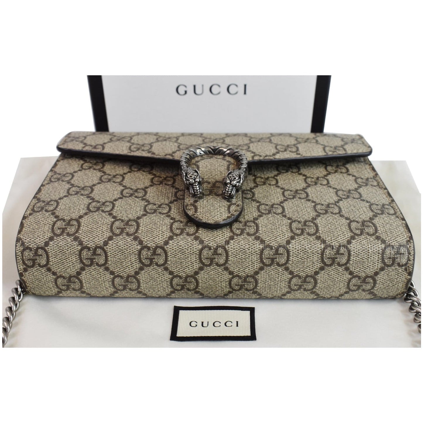 GUCCI Dionysus GG Supreme Crossbody Chain Wallet Beige 401231