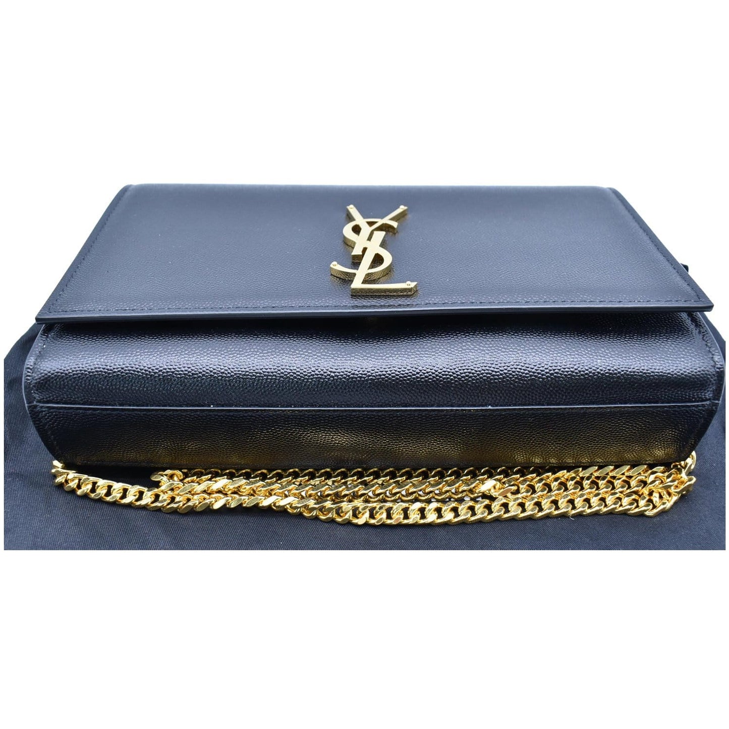 YVES SAINT LAURENT Kate Leather Gold Chain Clutch Crossbody Bag Black