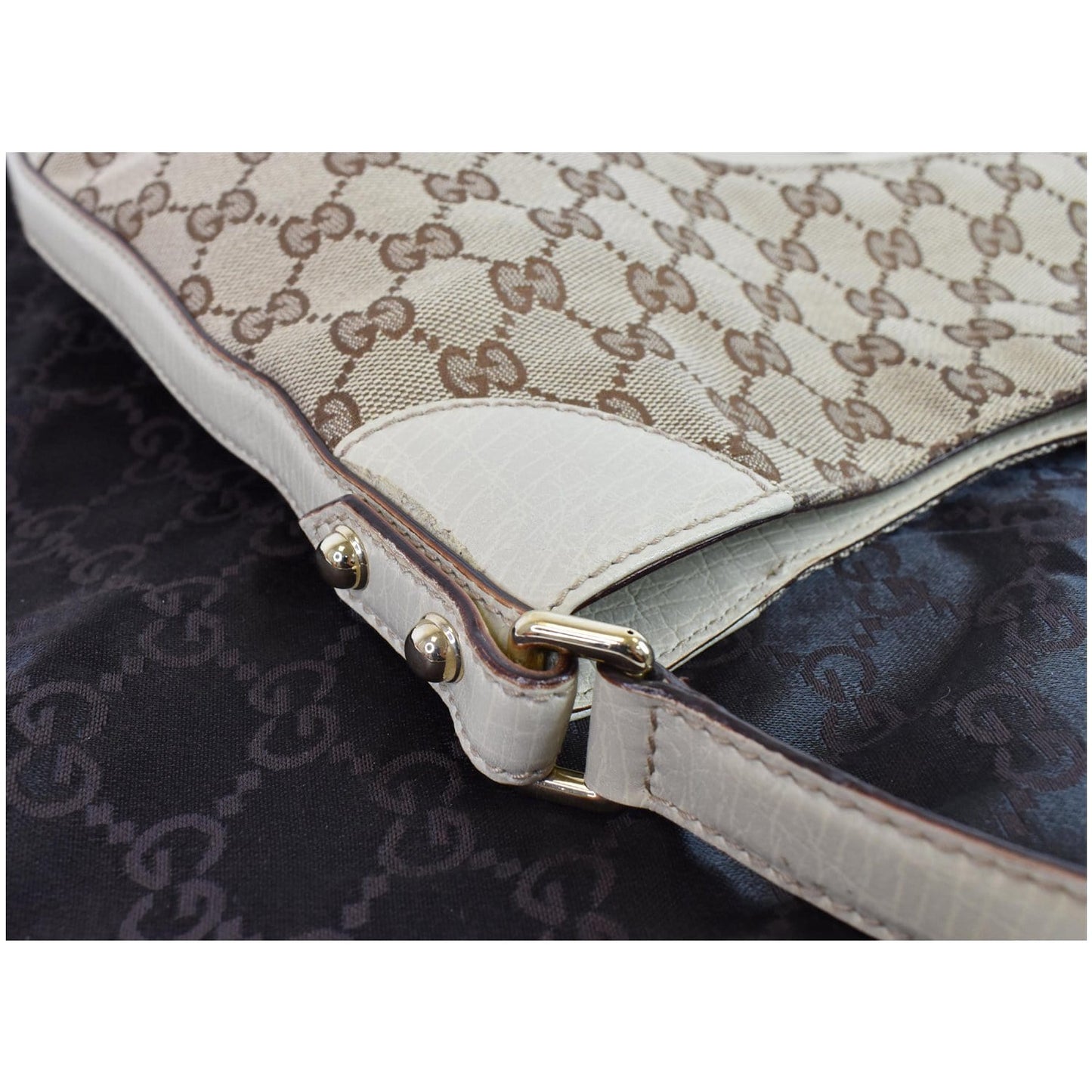 GUCCI Hasler Horsebit GG Canvas Leather Hobo Bag Beige 137388