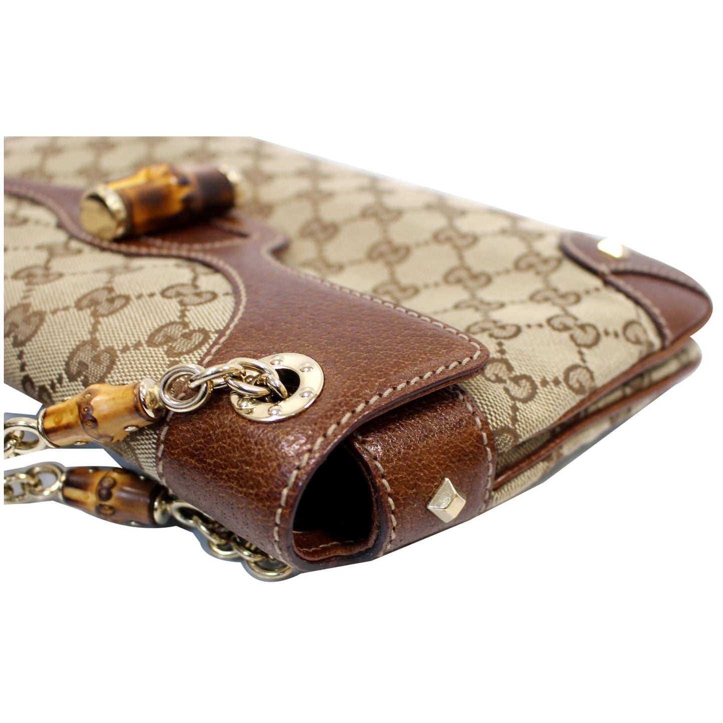 GUCCI Bambo Chain GG Signature Canvas Chain Shoulder Bag Beige 137391