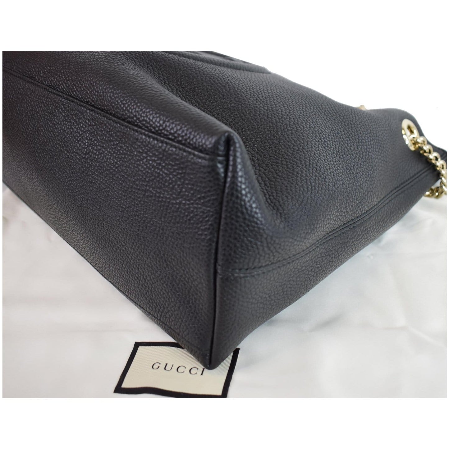 GUCCI Medium Soho Chain Leather Tote Bag Black 536196