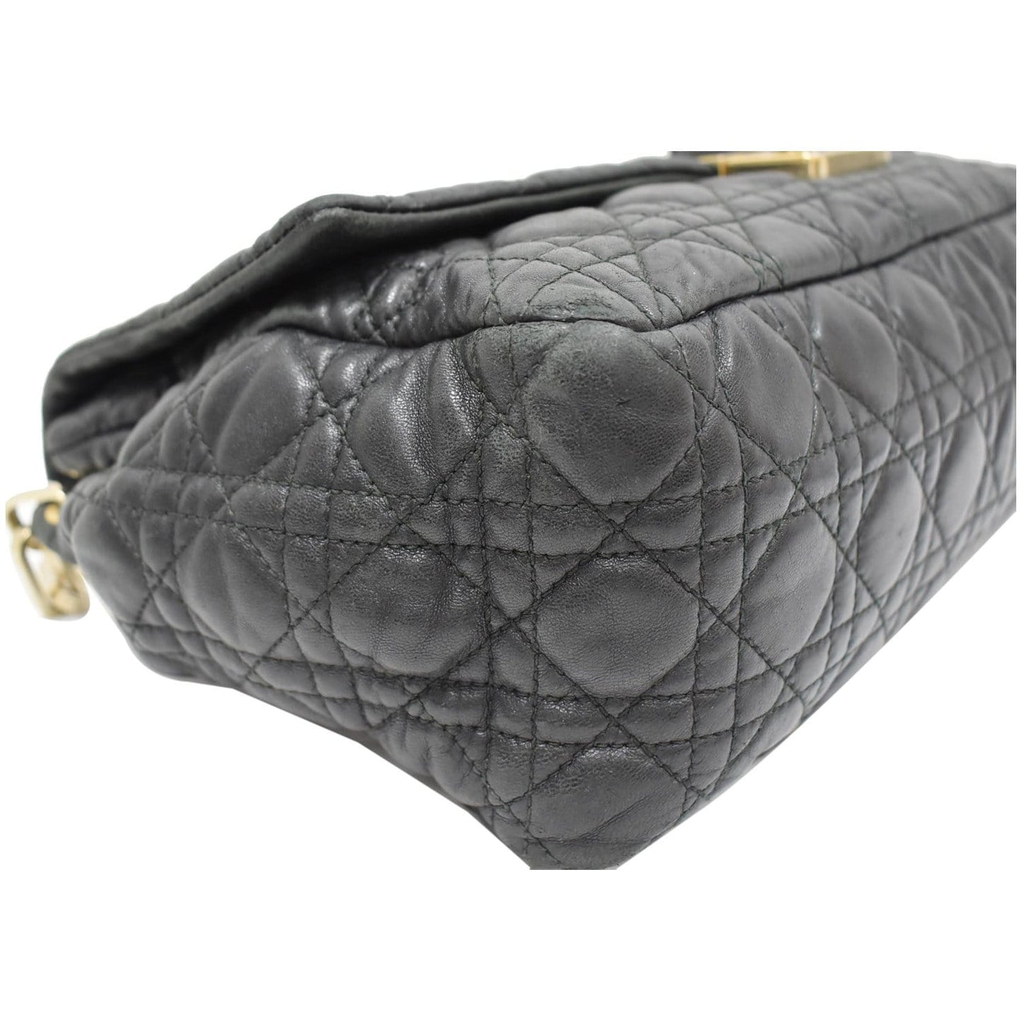 CHRISTIAN DIOR Cannage New Lock Flap Leather Shoulder Bag Black