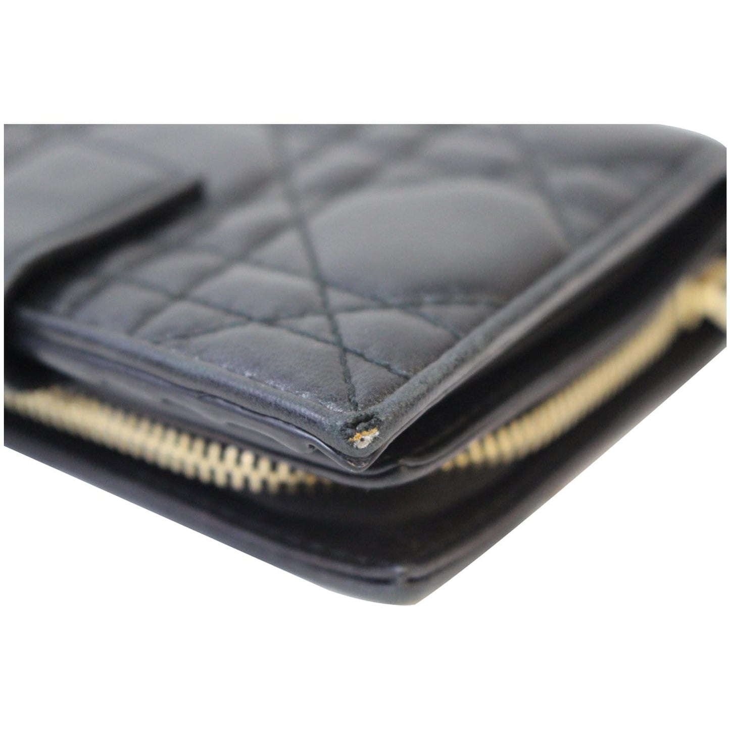 CHRISTIAN DIOR Mini Lady Dior Cannage Lambskin Compact Wallet Black