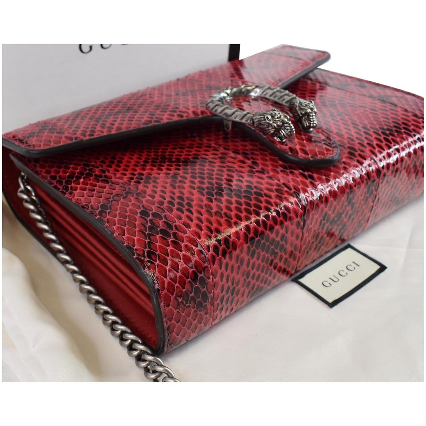 GUCCI Dionysus Mini Python Leather Crossbody Chain Wallet Red 401231