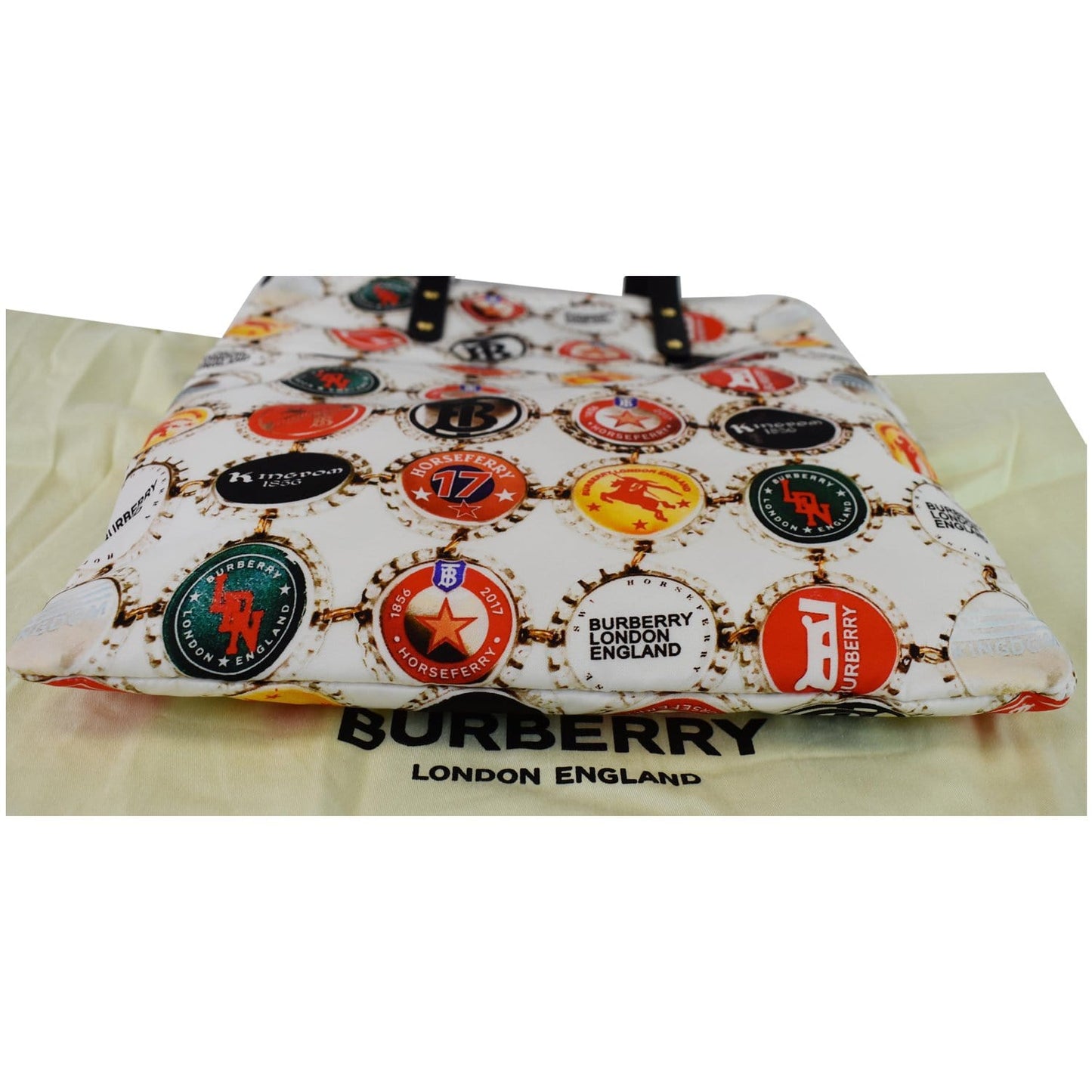 BURBERRY Flat Printed Large Nylon Tote Bag White Multi