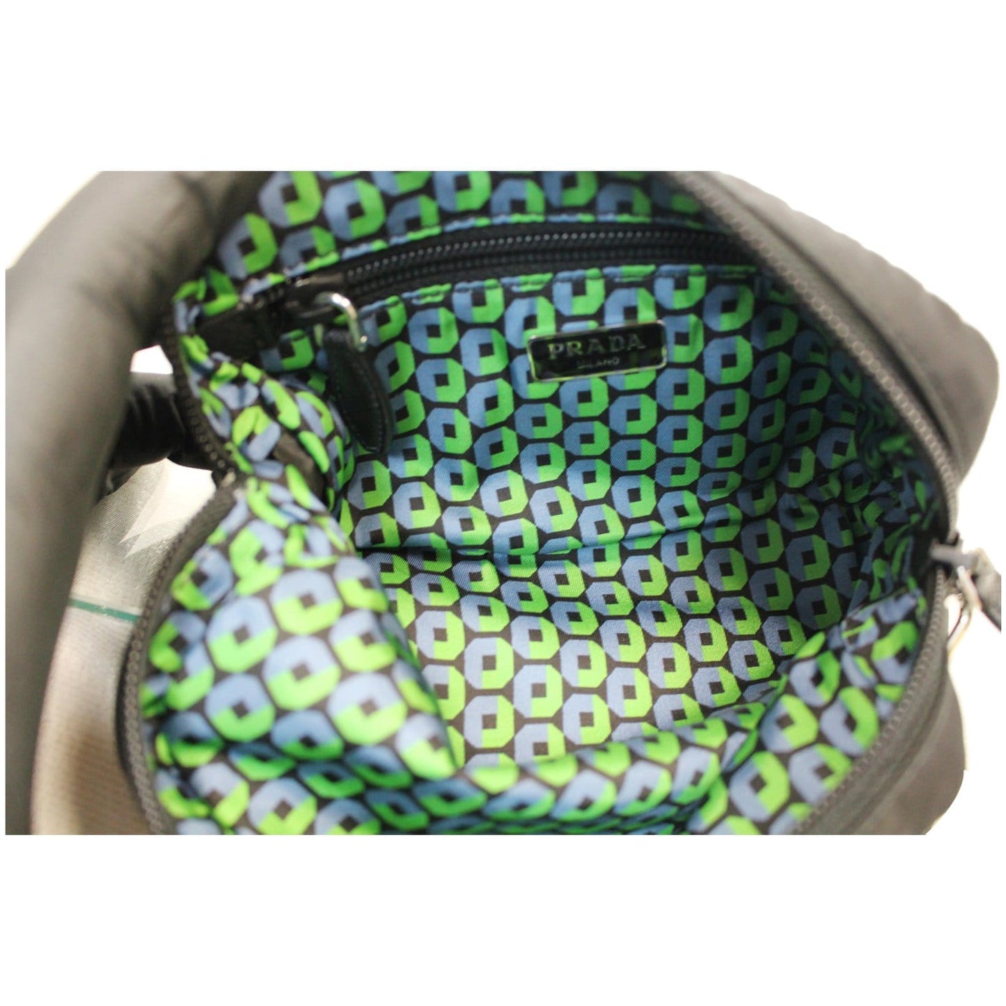 PRADA Logo Round Edge Nylon Cosmetic Wristlet Pouch Black 1NE021