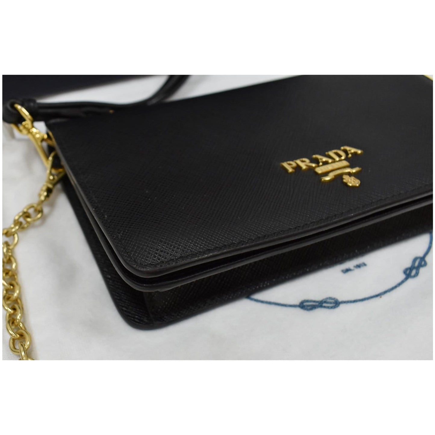 PRADA Mini Saffiano Leather Chain Shoulder Bag Black