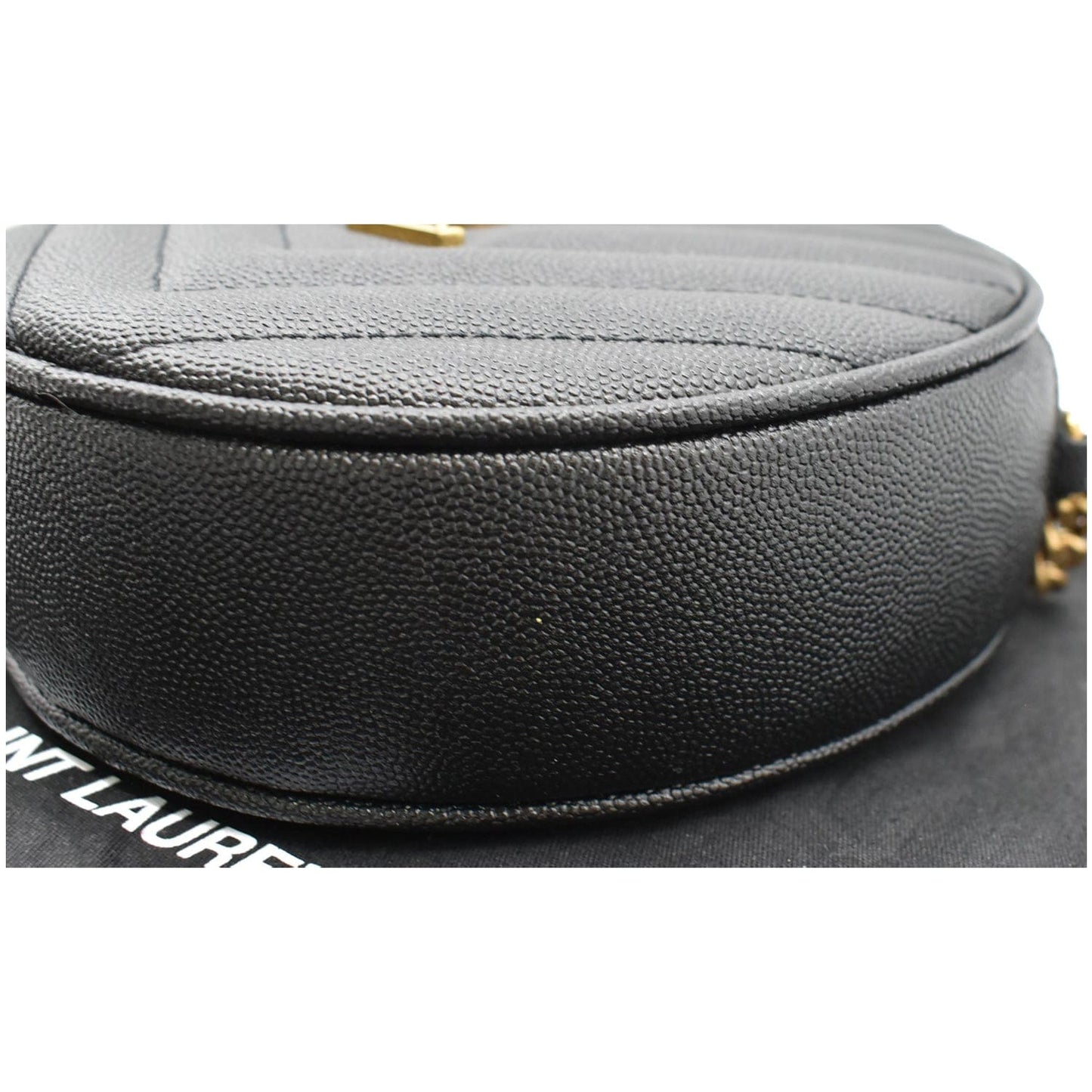 YVES SAINT LAURENT Vinyle Round Chevron Leather Camera Crossbody Bag Black