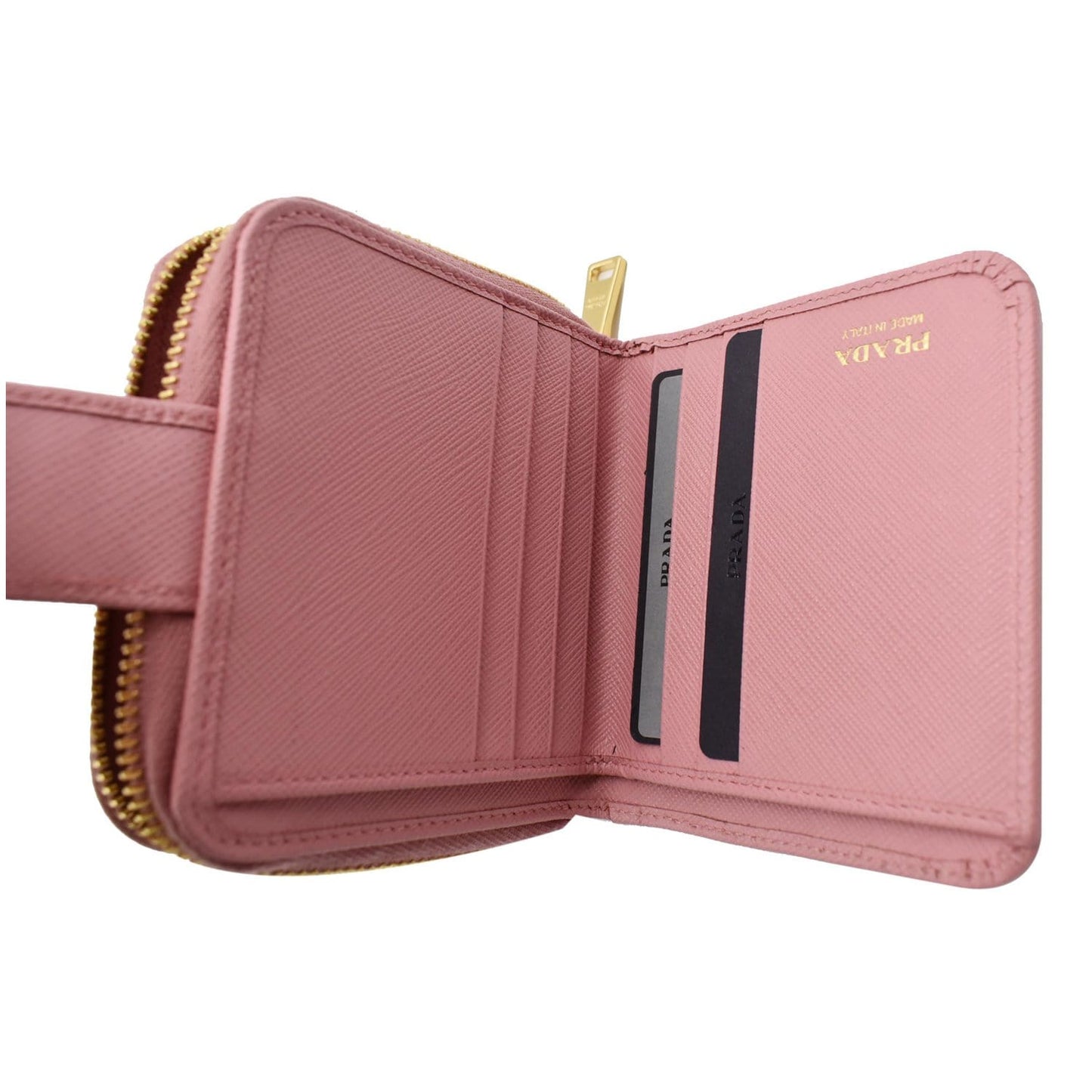 PRADA Small Saffiano Leather Zip Around Wallet Pink