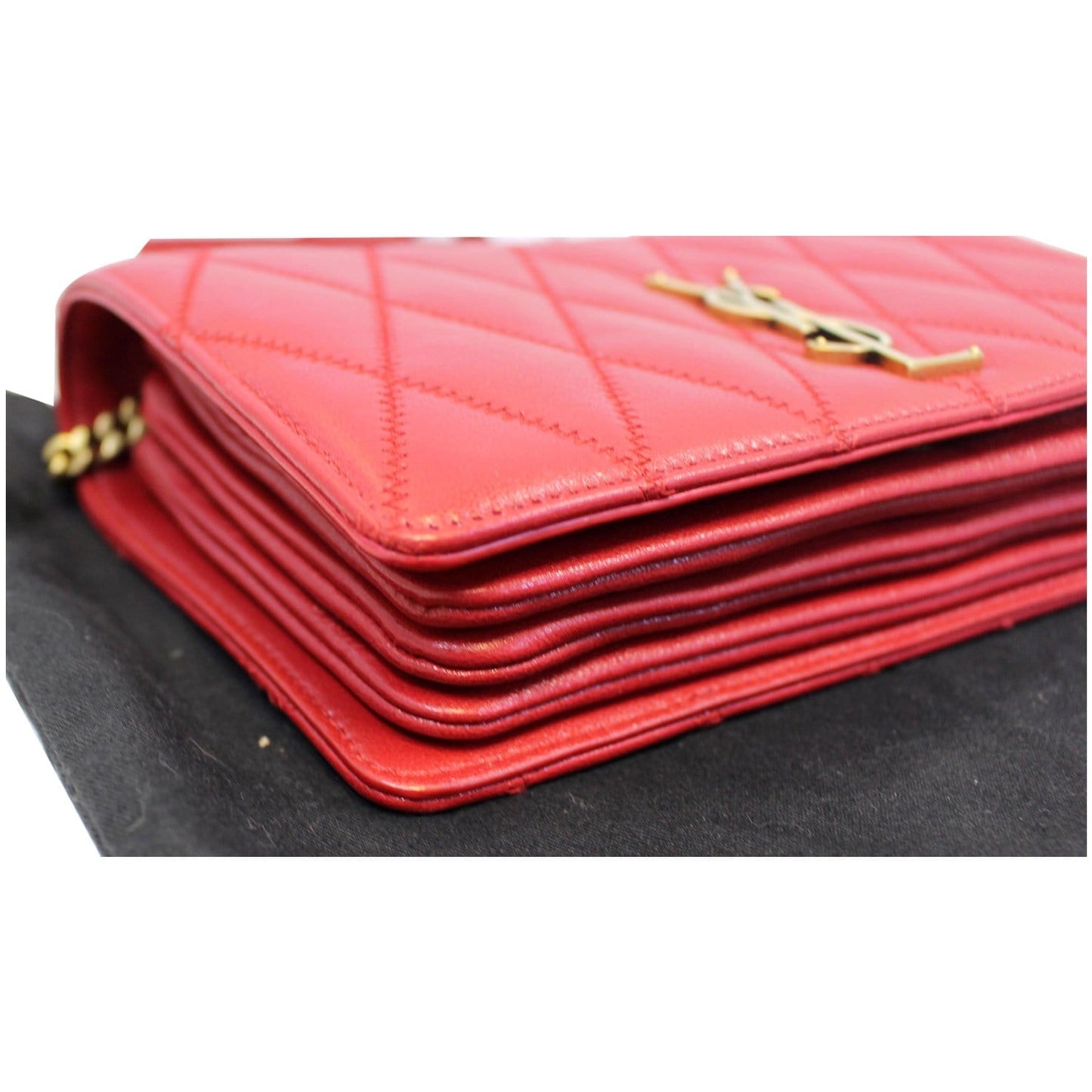 YVES SAINT LAURENT Angie Chain Diamond Quilted Lambskin Shoulder Bag Red