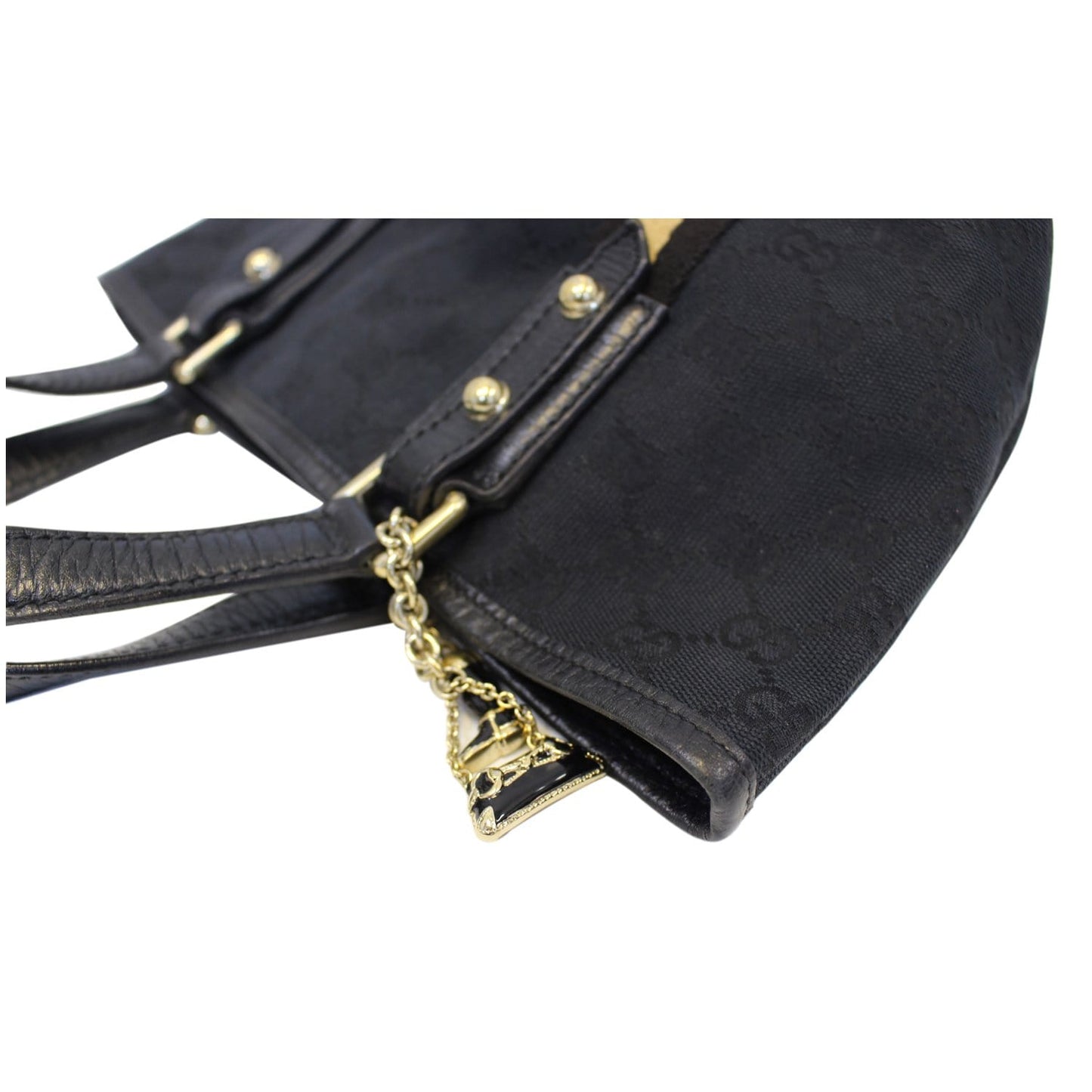 GUCCI Black GG Canvas Jolicoeur Yellow Stripe Small Tote Bag