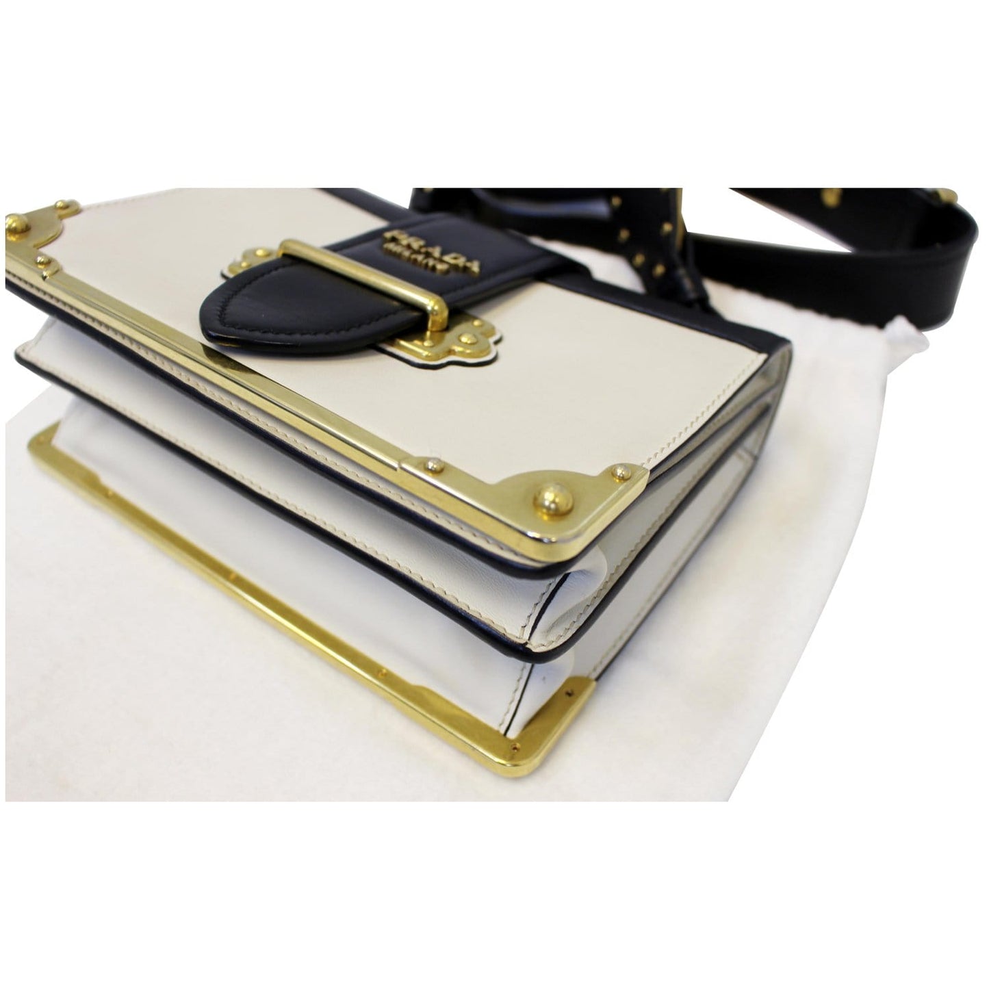 PRADA City Calf Saffiano Leather Cahier Shoulder Bag Talco Nero