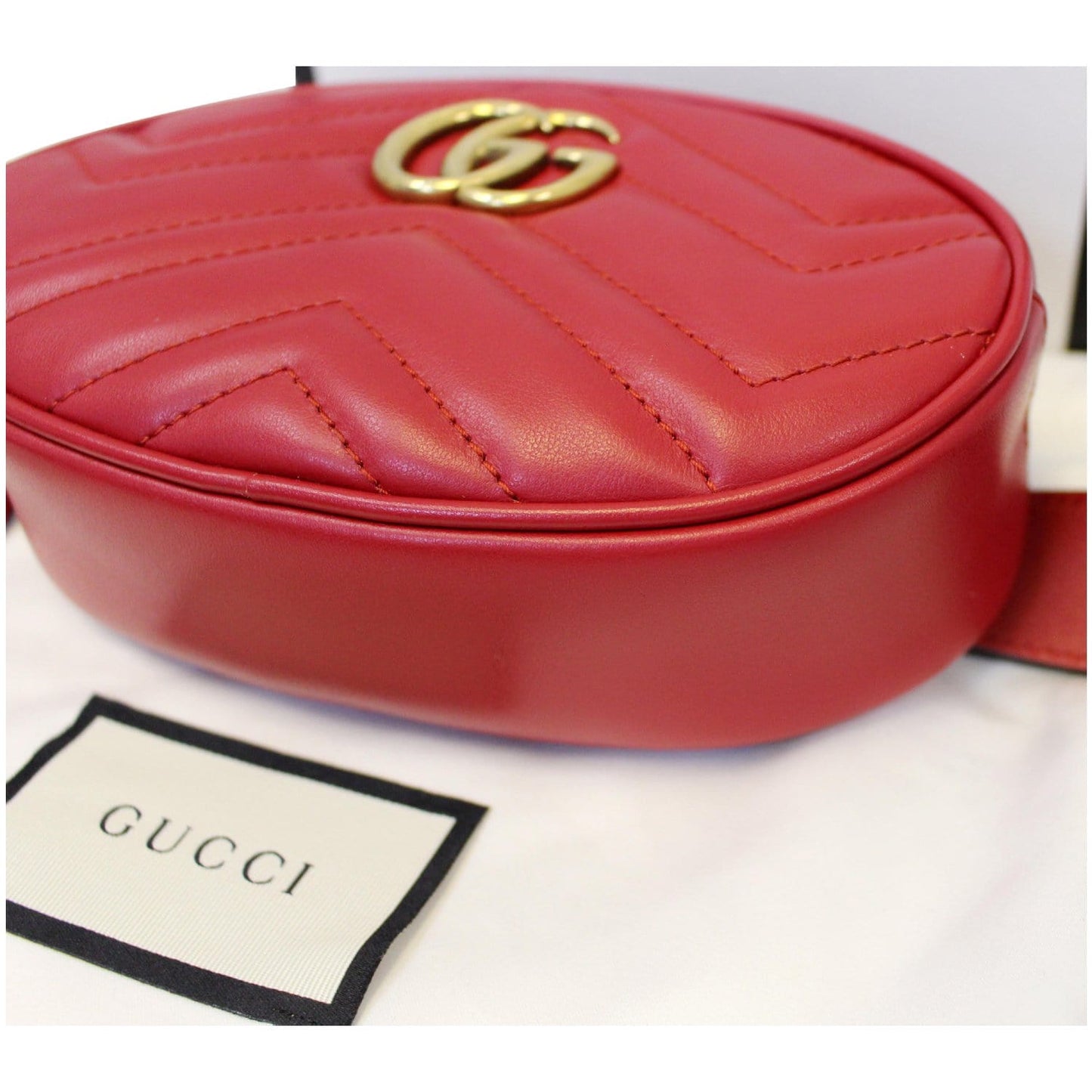 GUCCI GG Marmont Matelasse Leather Belt Bag 476434 Red