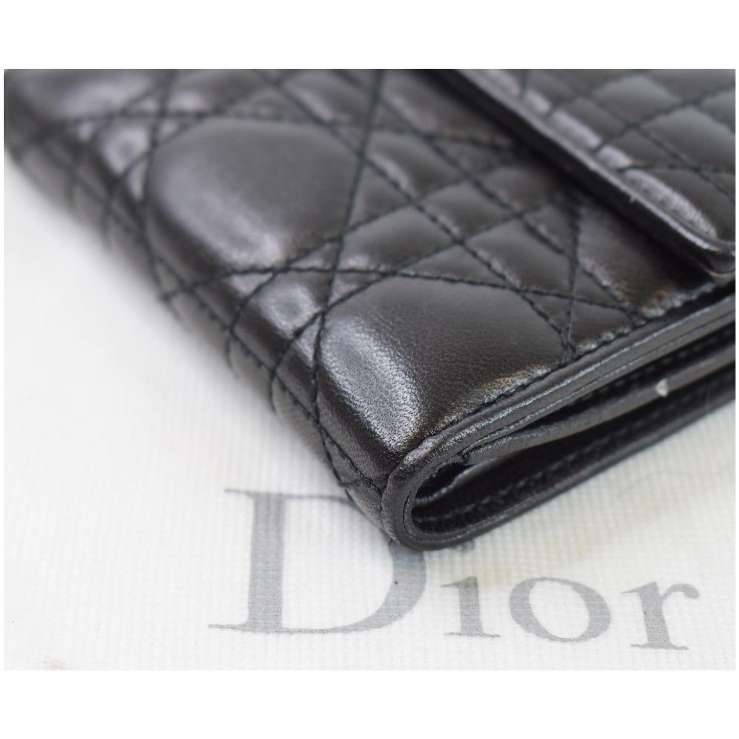 CHRISTIAN DIOR Cannage Lady Dior Charm Leather Wallet Black