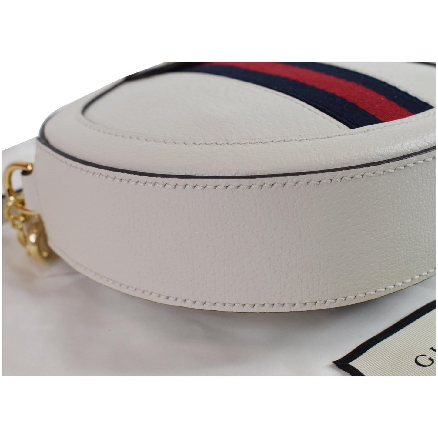 GUCCI Ophidia Mini GG Round Web Leather Crossbody Bag White 550618