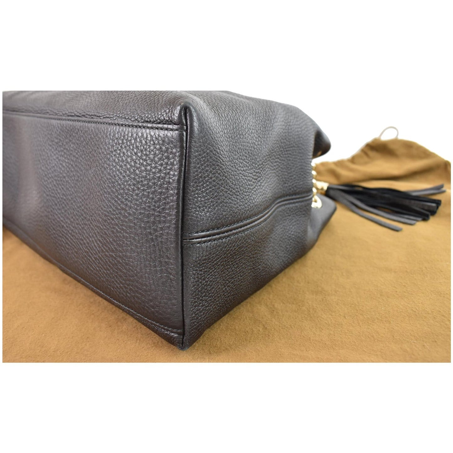 GUCCI Soho Pebbled Leather Chain Shoulder Bag 308982 Black