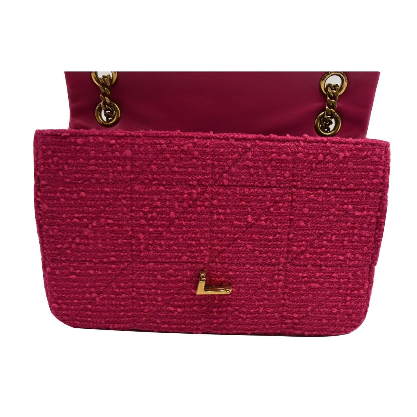 YVES SAINT LAURENT Jamie Medium Carre Rive Gauche Quilted Boucle Shoulder Bag Pink