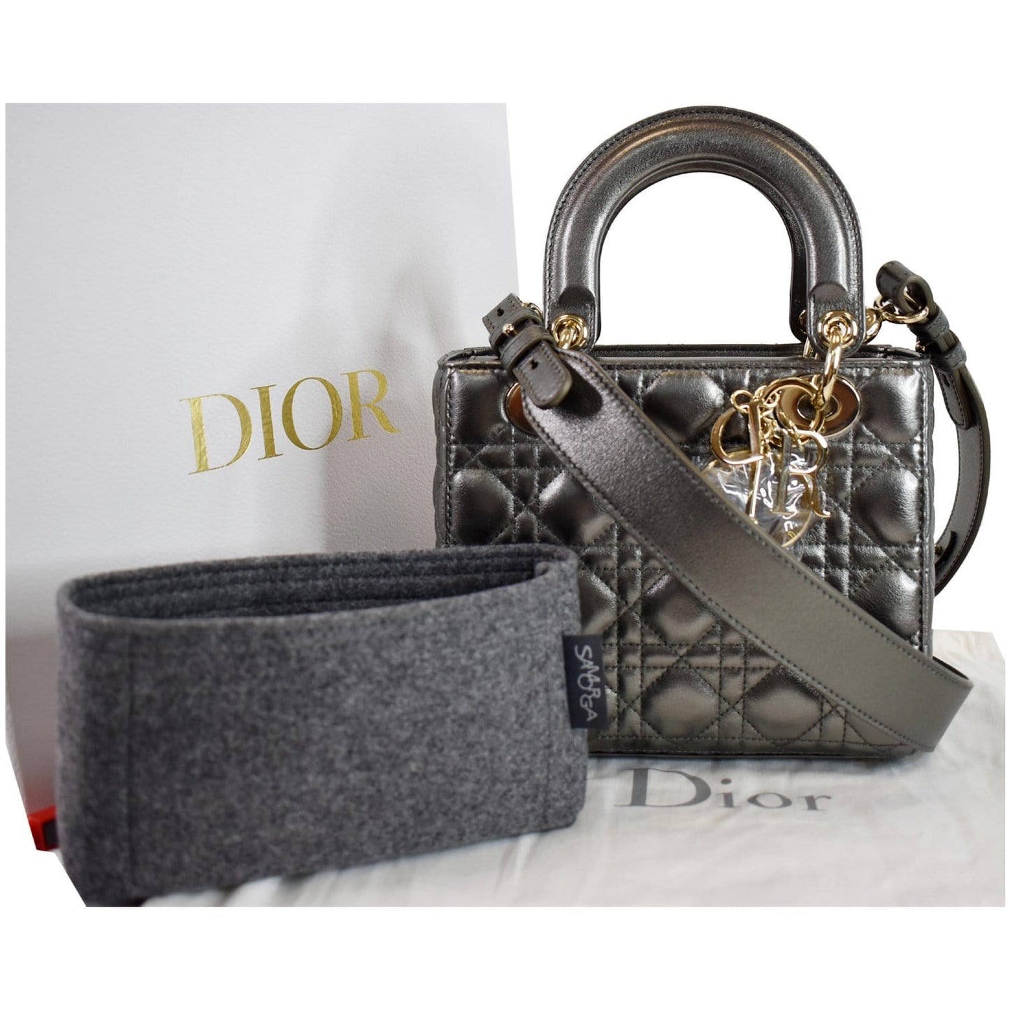 CHRISTIAN DIOR My ABCDior Grained Calfskin Shoulder Bag Gunmetal
