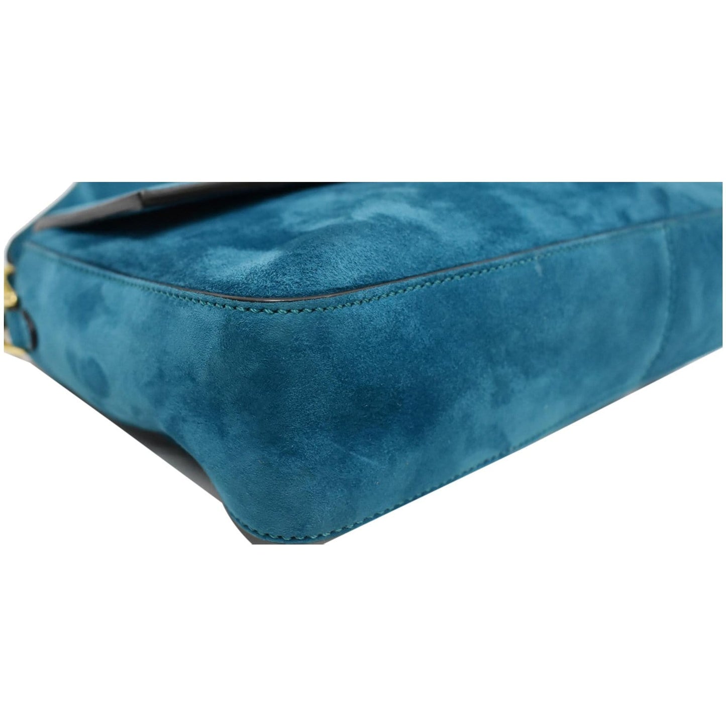 FENDI Baguette Large Suede Shoulder Bag Blue 8BR771