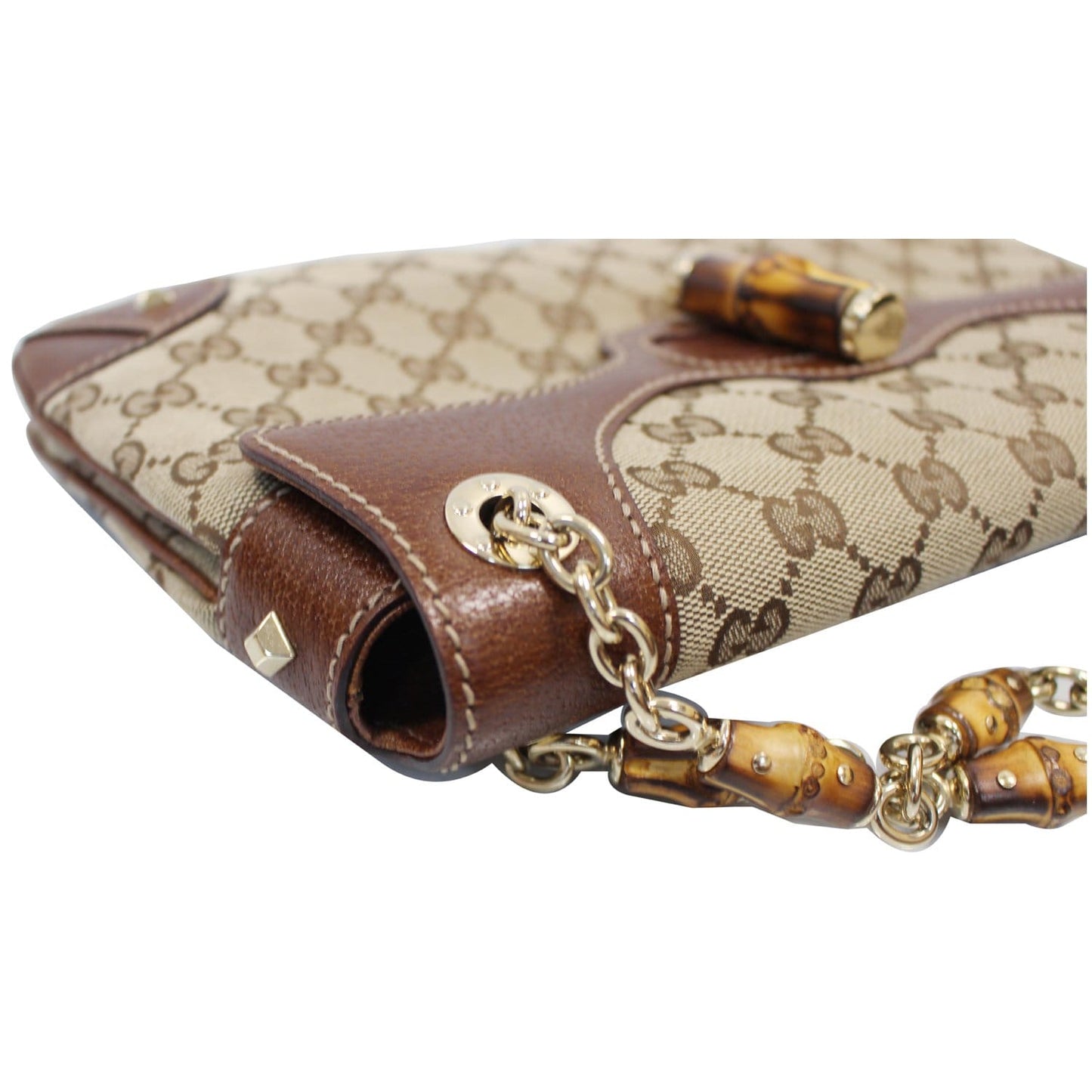 GUCCI Bambo Chain GG Signature Canvas Chain Shoulder Bag Beige 137391