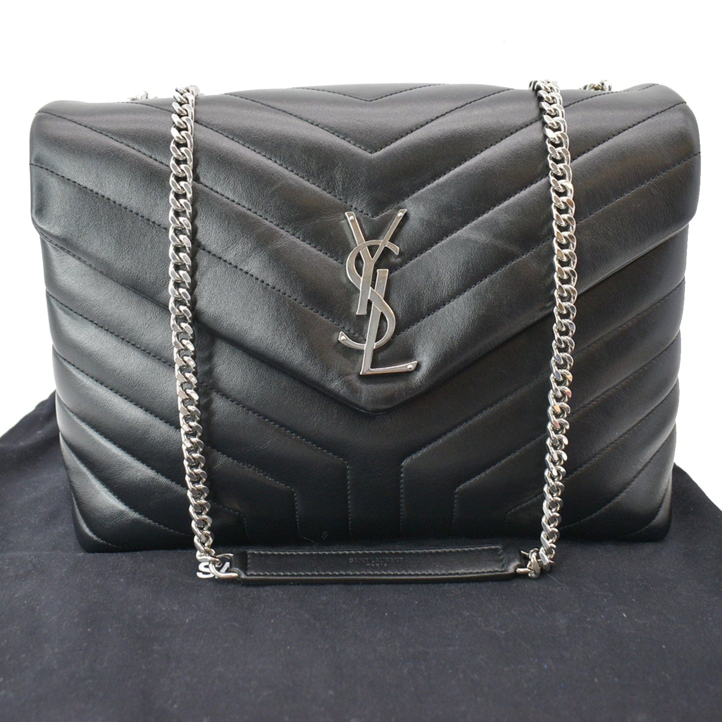 YVES SAINT LAURENT Medium Loulou Matelasse Leather Chain Shoulder Bag Black