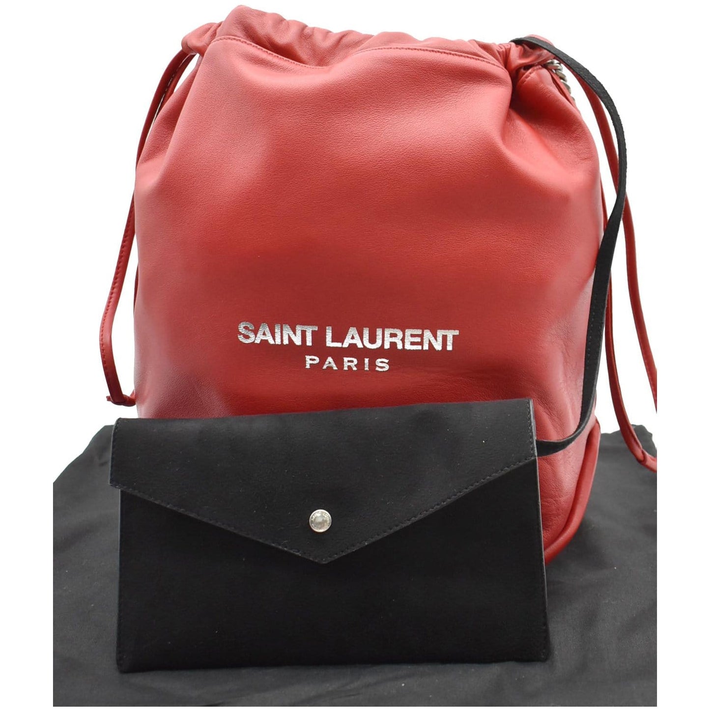 YVES SAINT LAURENT Teddy Lambskin Leather Bucket Shoulder Bag Red