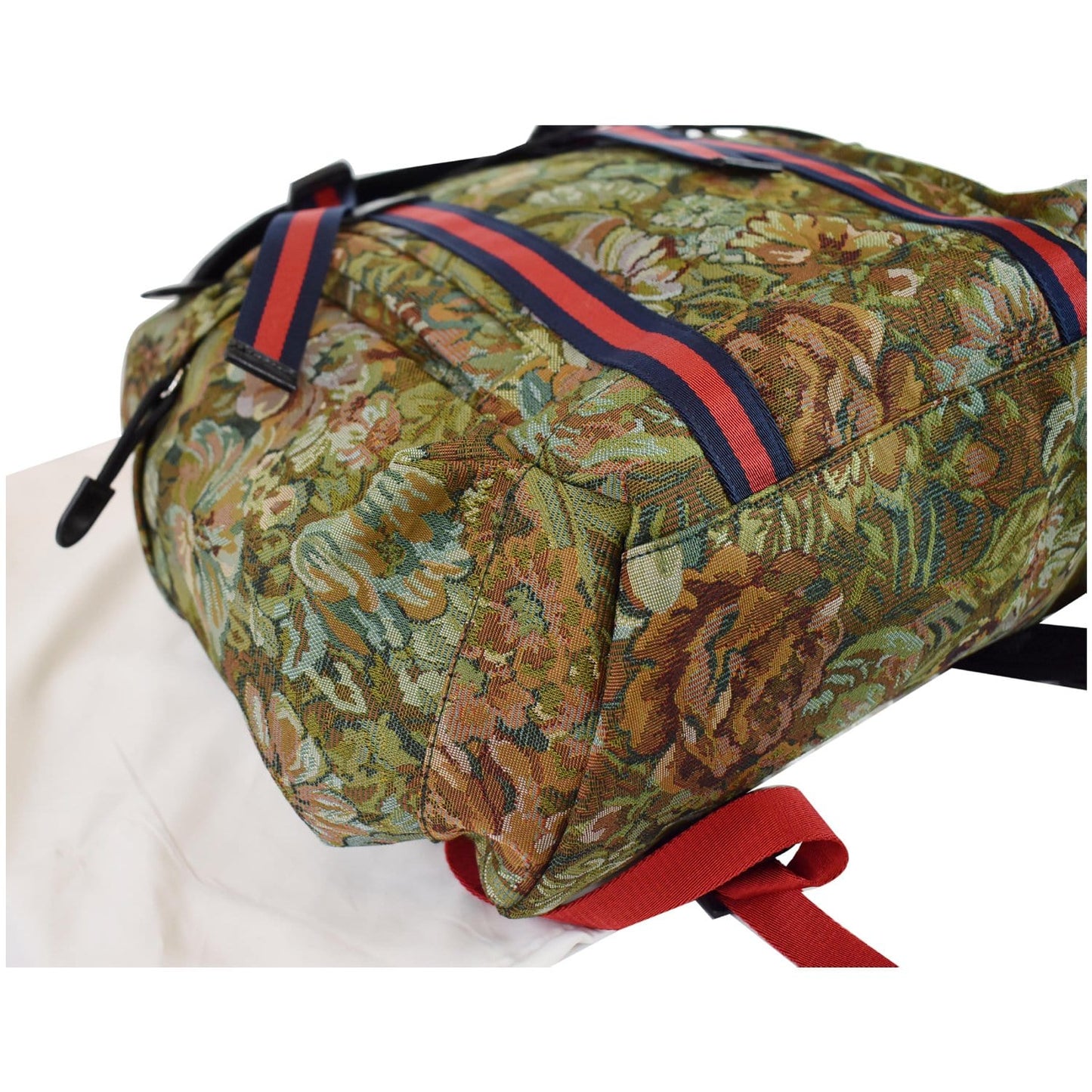 GUCCI Floral Brocade Leather Backpack Bag Green Multi 429037