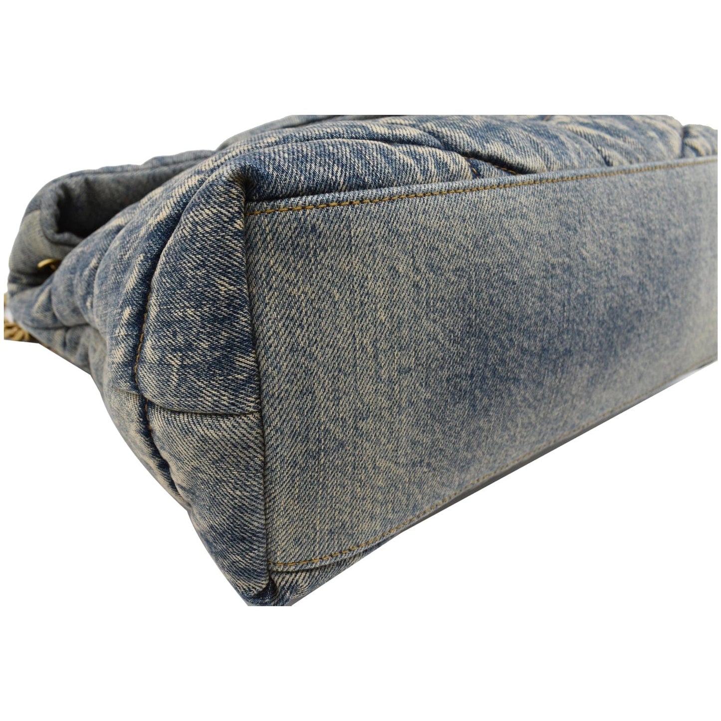 YVES SAINT LAURENT Vintage Puffer Medium Denim Canvas Shoulder Bag Blue