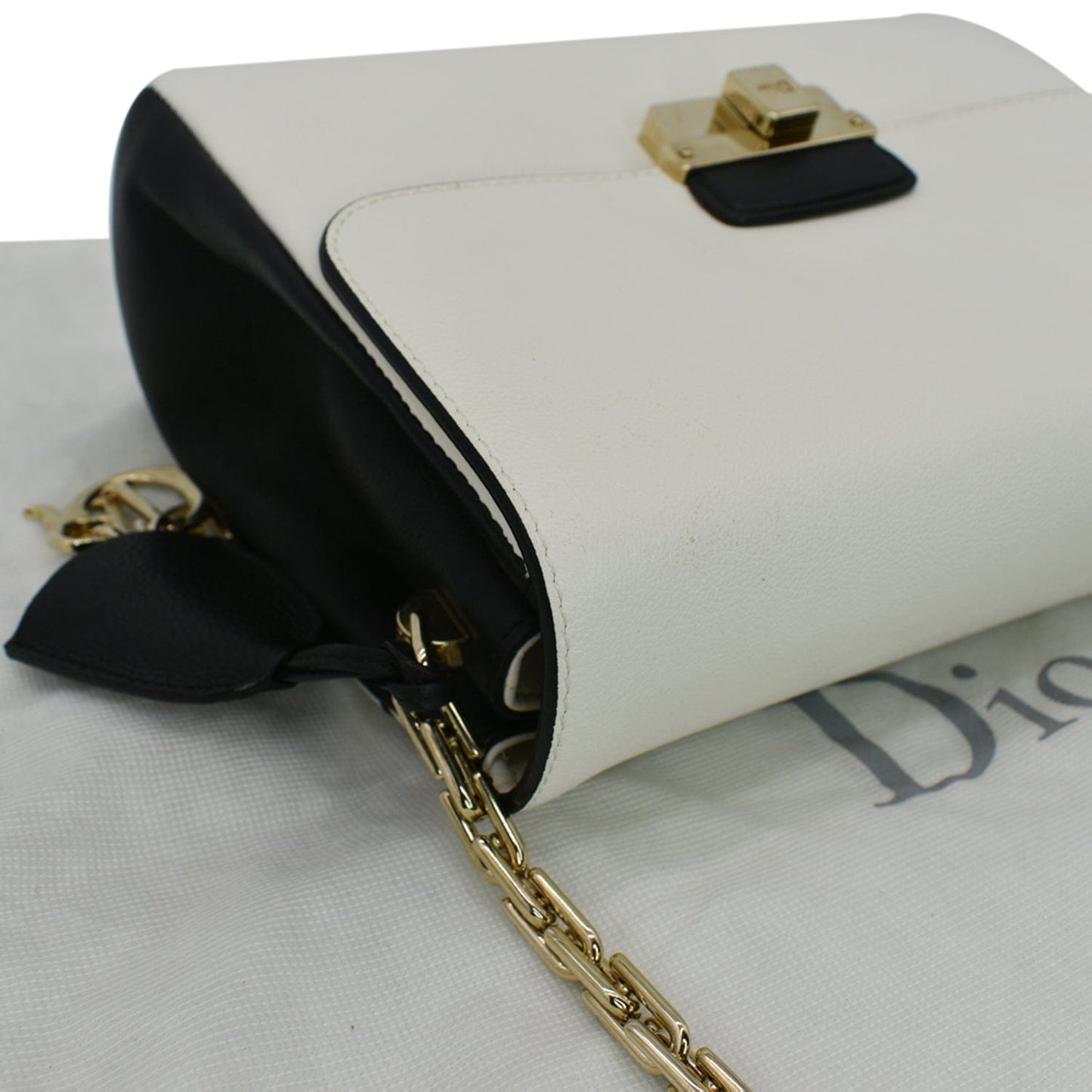 CHRISTIAN DIOR Diorling Medium Leather Shoulder Bag White/Black