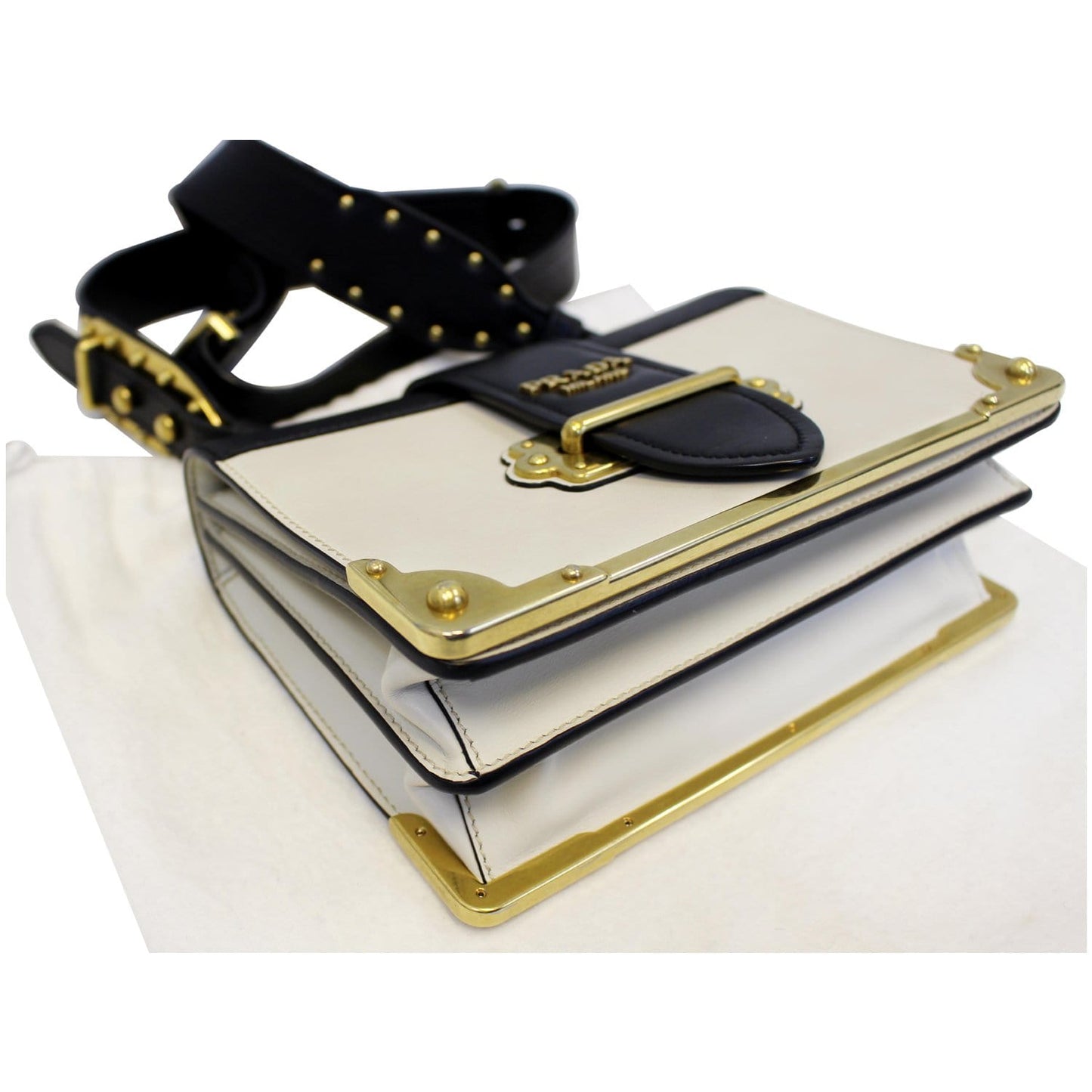 PRADA City Calf Saffiano Leather Cahier Shoulder Bag Talco Nero