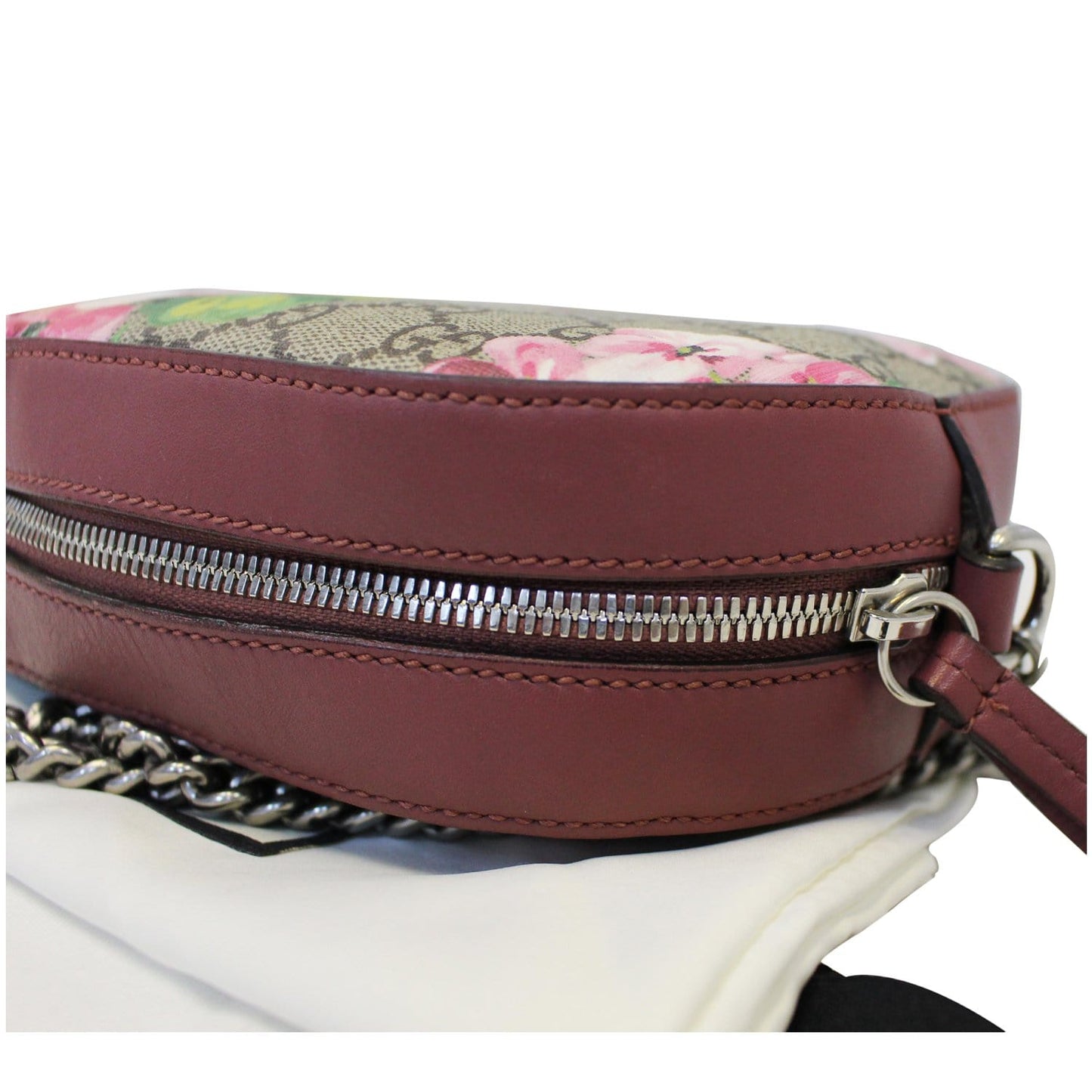 GUCCI GG Supreme Monogram Blooms Print Mini Chain Crossbody Bag Beige