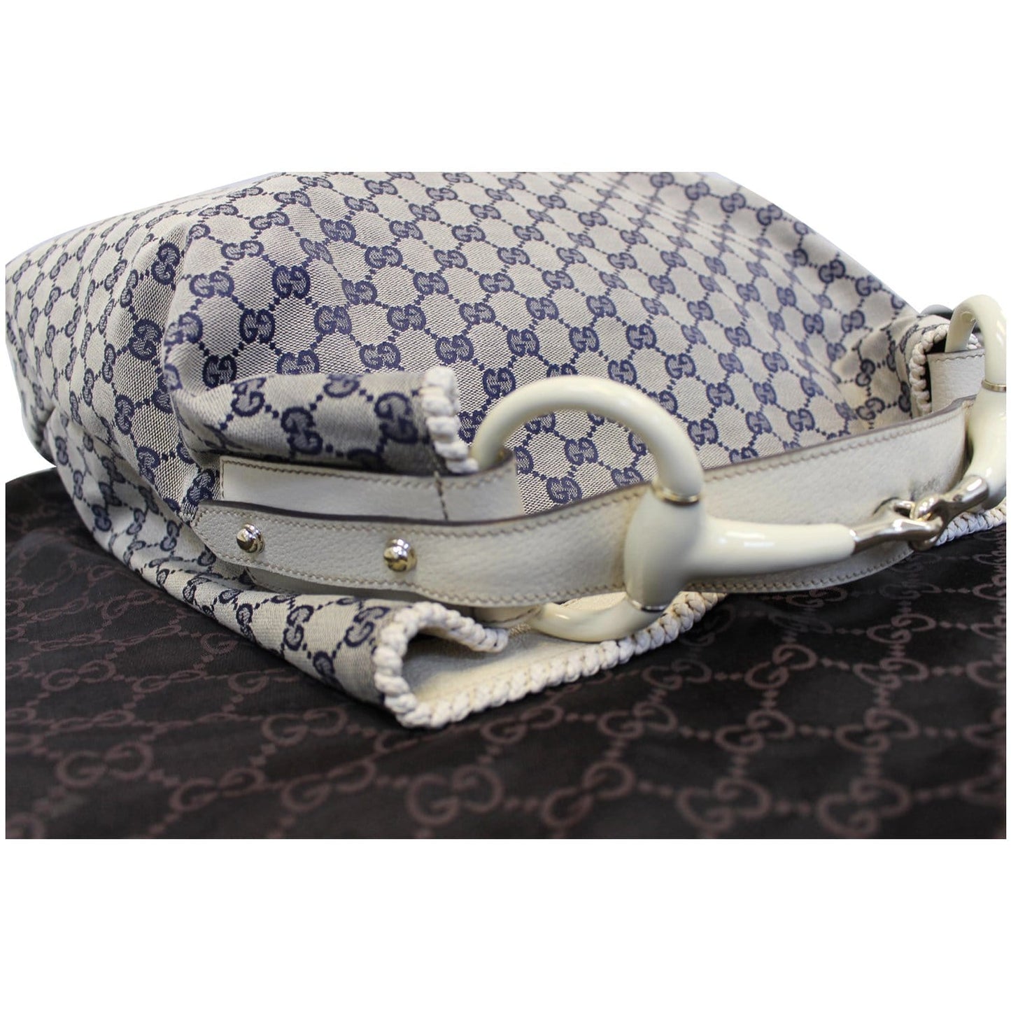 GUCCI Horsebit GG Canvas Large Hobo Bag Blue/White 114900