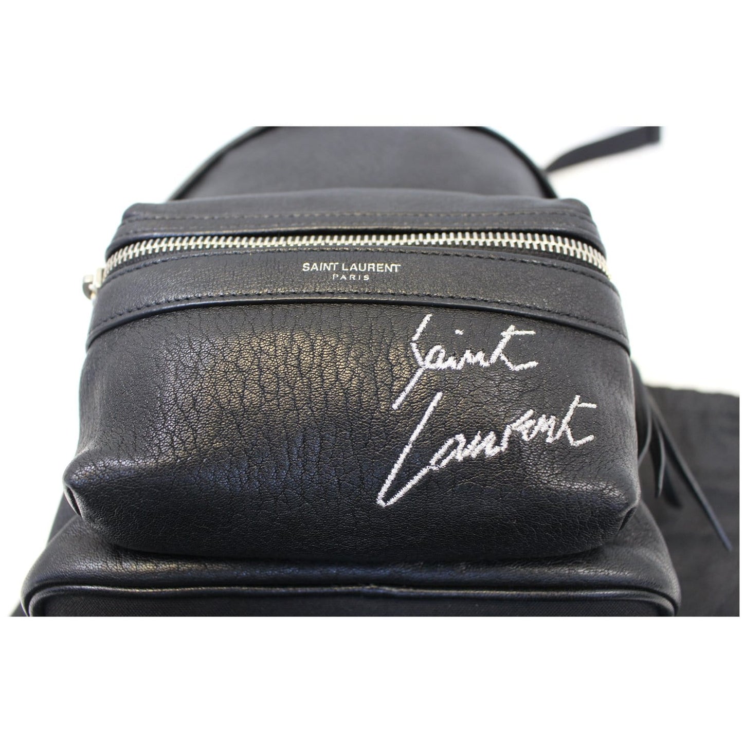 YVES SAINT LAURENT Toy City Embroidered Leather Backpack Bag Black