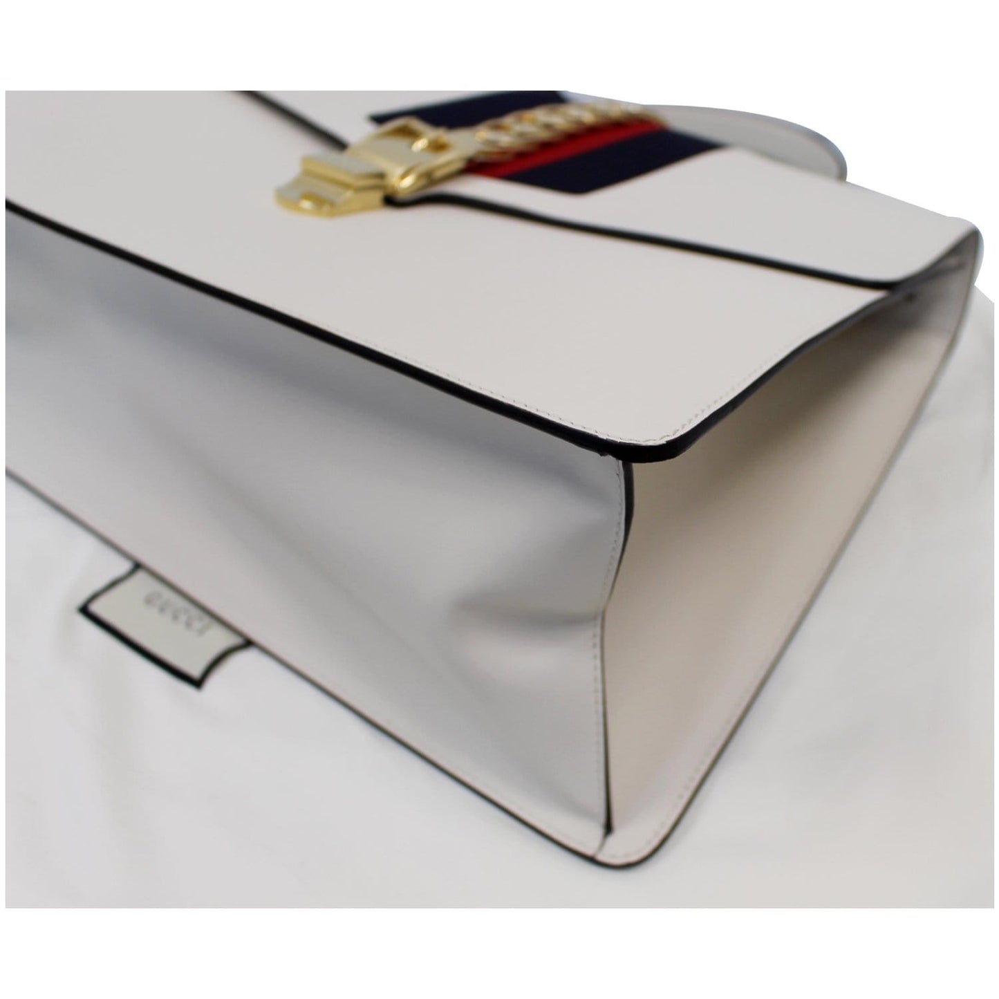 GUCCI Maxi Sylvie Calfskin Top Handle Bag White 477631