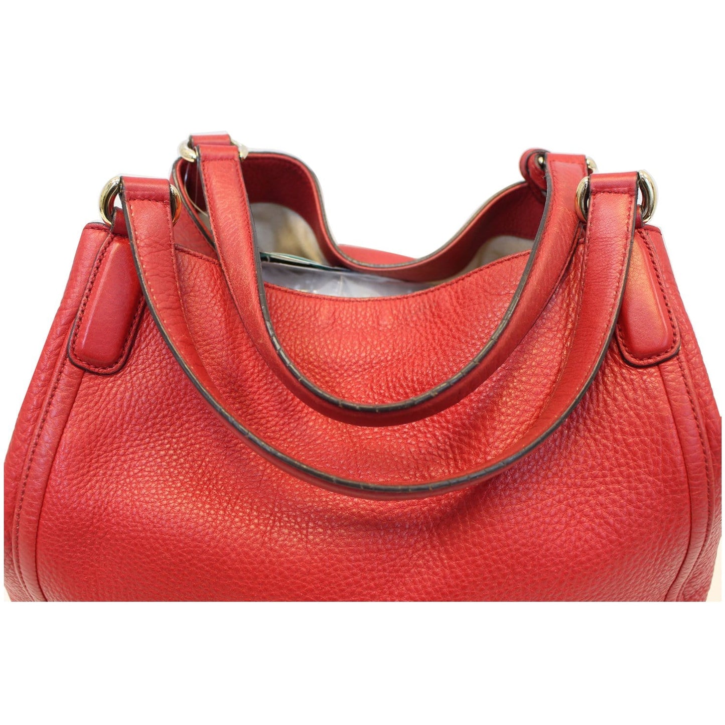 GUCCI Soho Top Handle Pebbled Leather Tote Bag Red