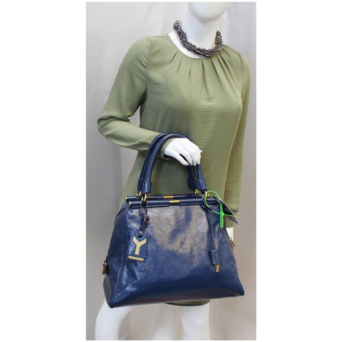YVES SAINT LAURENT Majorelle Patent Leather Satchel Bag Blue