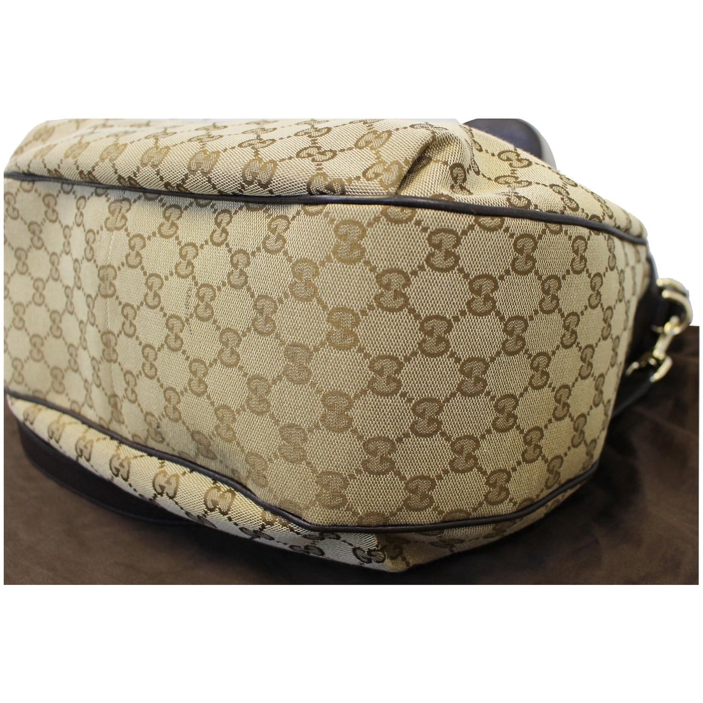 GUCCI Dressage Monogram Web Hobo Bag Dark Brown
