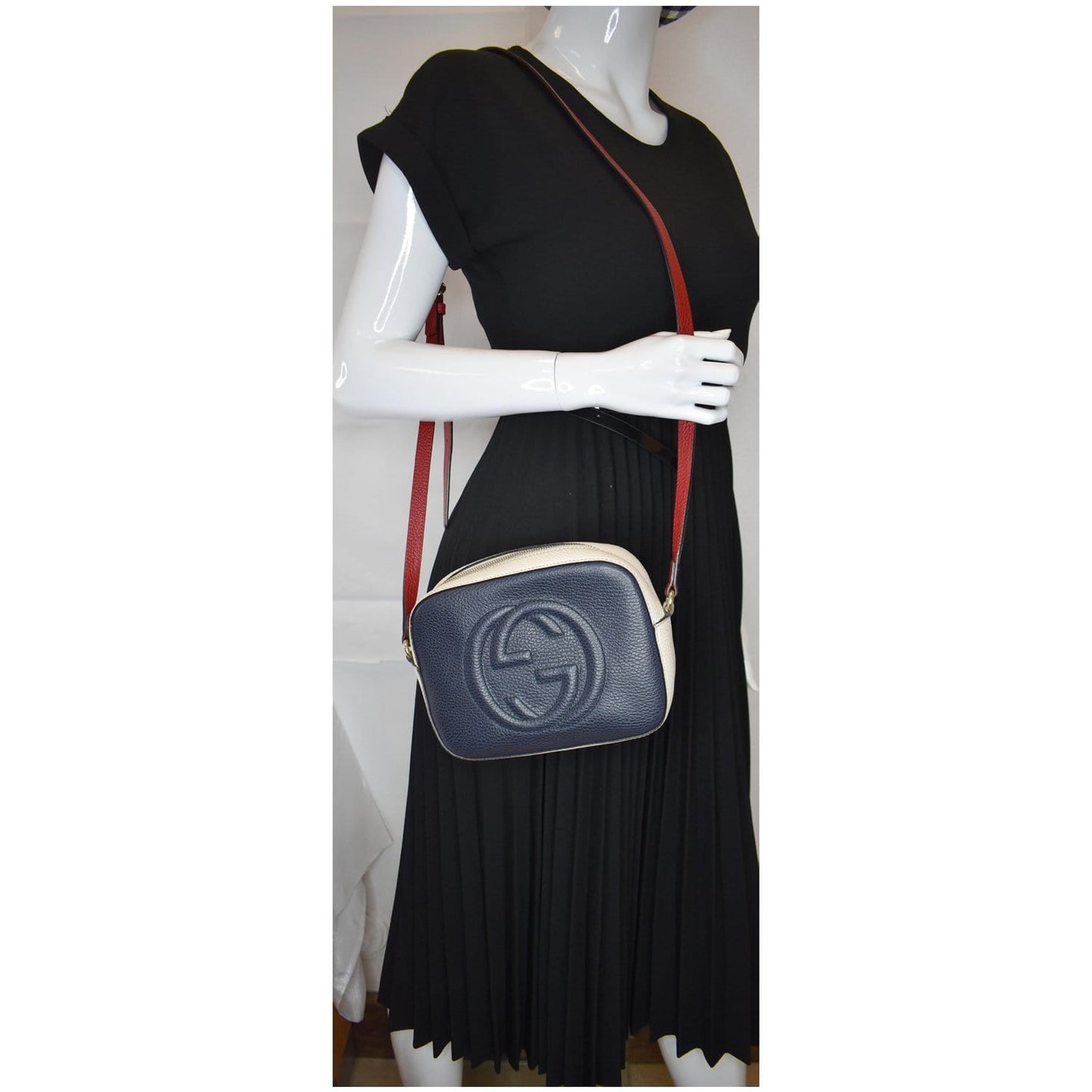 GUCCI Soho Disco Small GG Leather Crossbody Bag Navy 431567