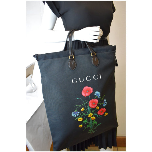 GUCCI Marmont Chateau Canvas Drawstring Tote Bag Black 552403 - Last Call