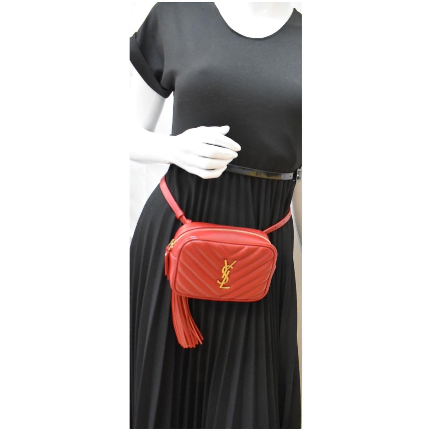 YVES SAINT LAURENT Lou Chevron Leather Belt Bag Red - 10% OFF